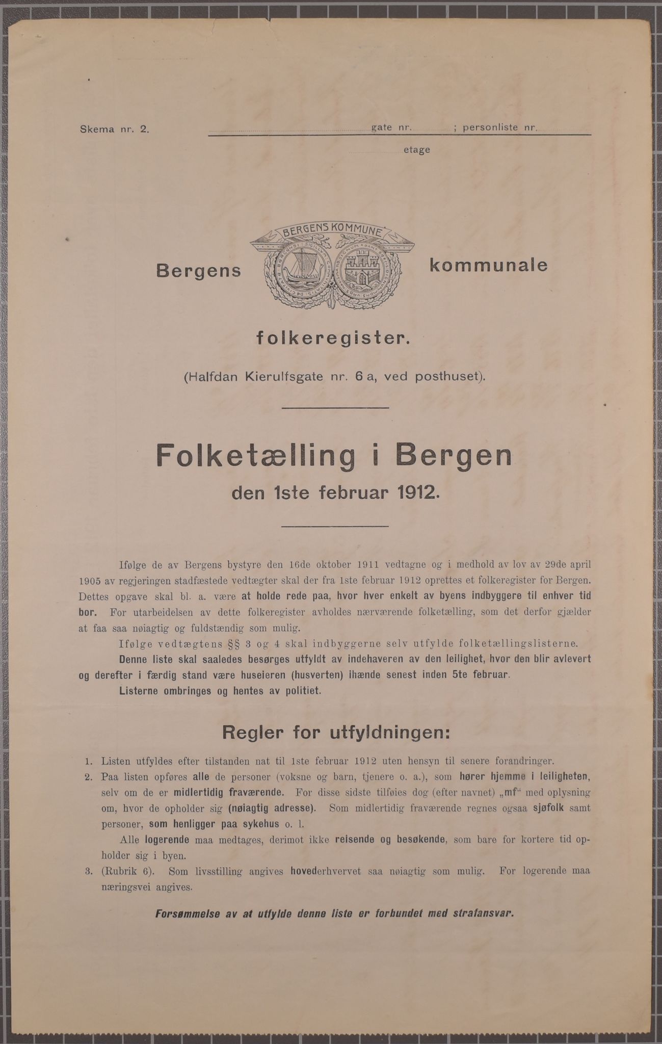 SAB, Municipal Census 1912 for Bergen, 1912, p. 1878