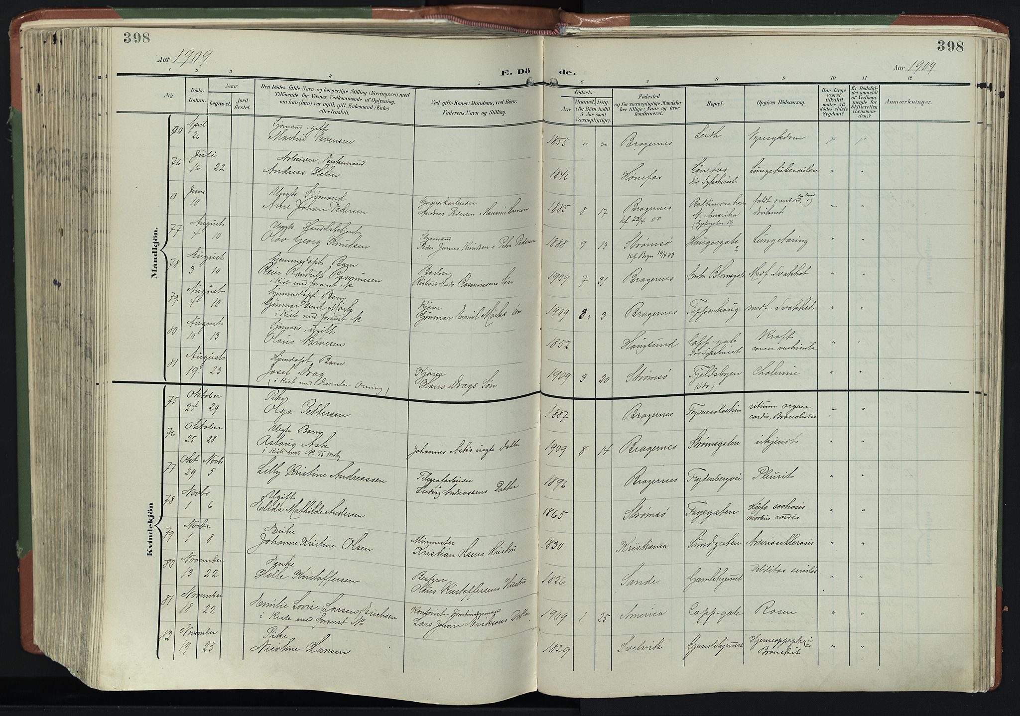 Bragernes kirkebøker, AV/SAKO-A-6/F/Fb/L0009: Parish register (official) no. II 9, 1902-1911, p. 398