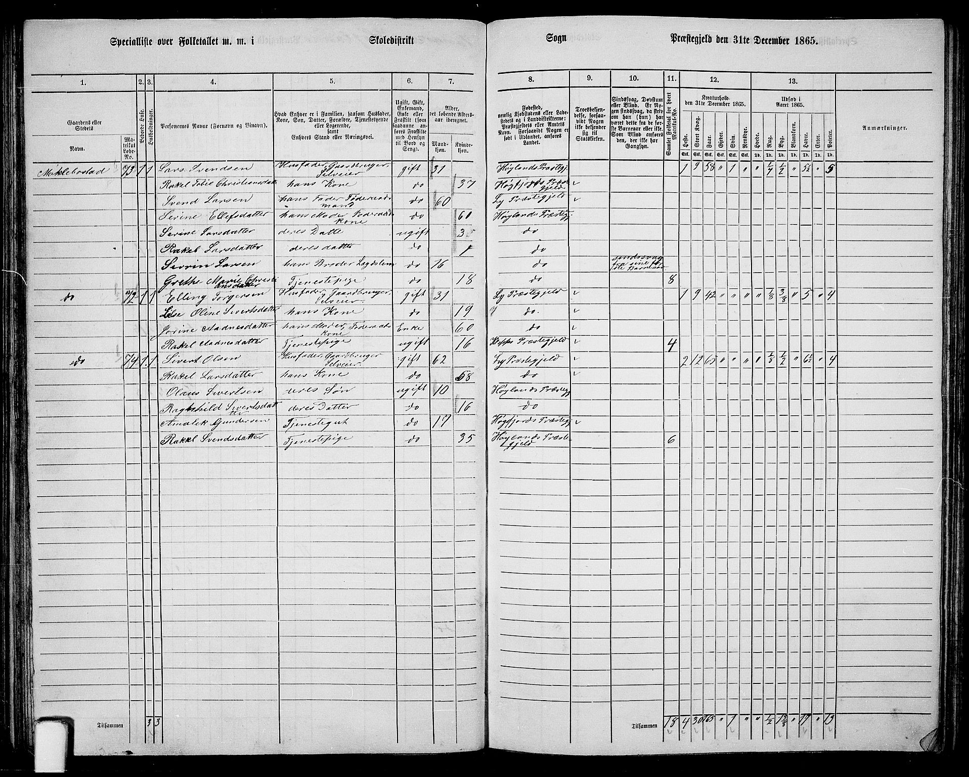 RA, 1865 census for Høyland, 1865, p. 75