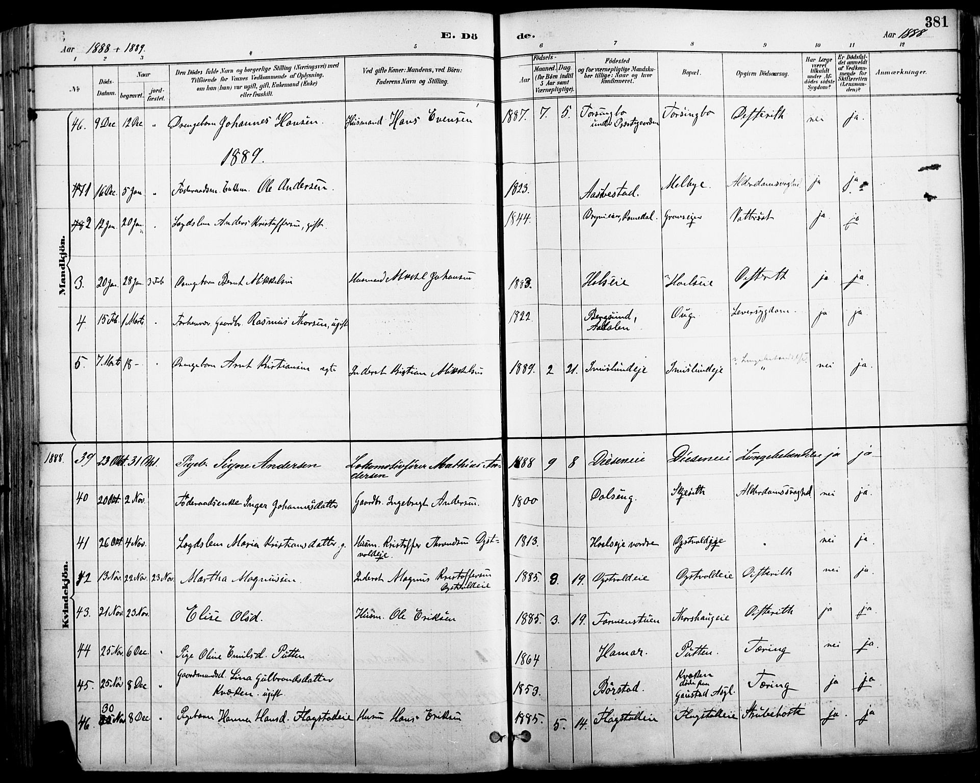 Vang prestekontor, Hedmark, SAH/PREST-008/H/Ha/Haa/L0019A: Parish register (official) no. 19, 1886-1900, p. 381