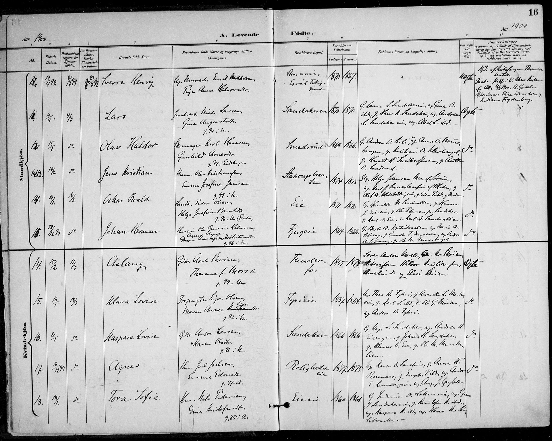 Nes prestekontor Kirkebøker, AV/SAO-A-10410/F/Fa/L0011: Parish register (official) no. I 11, 1899-1918, p. 16