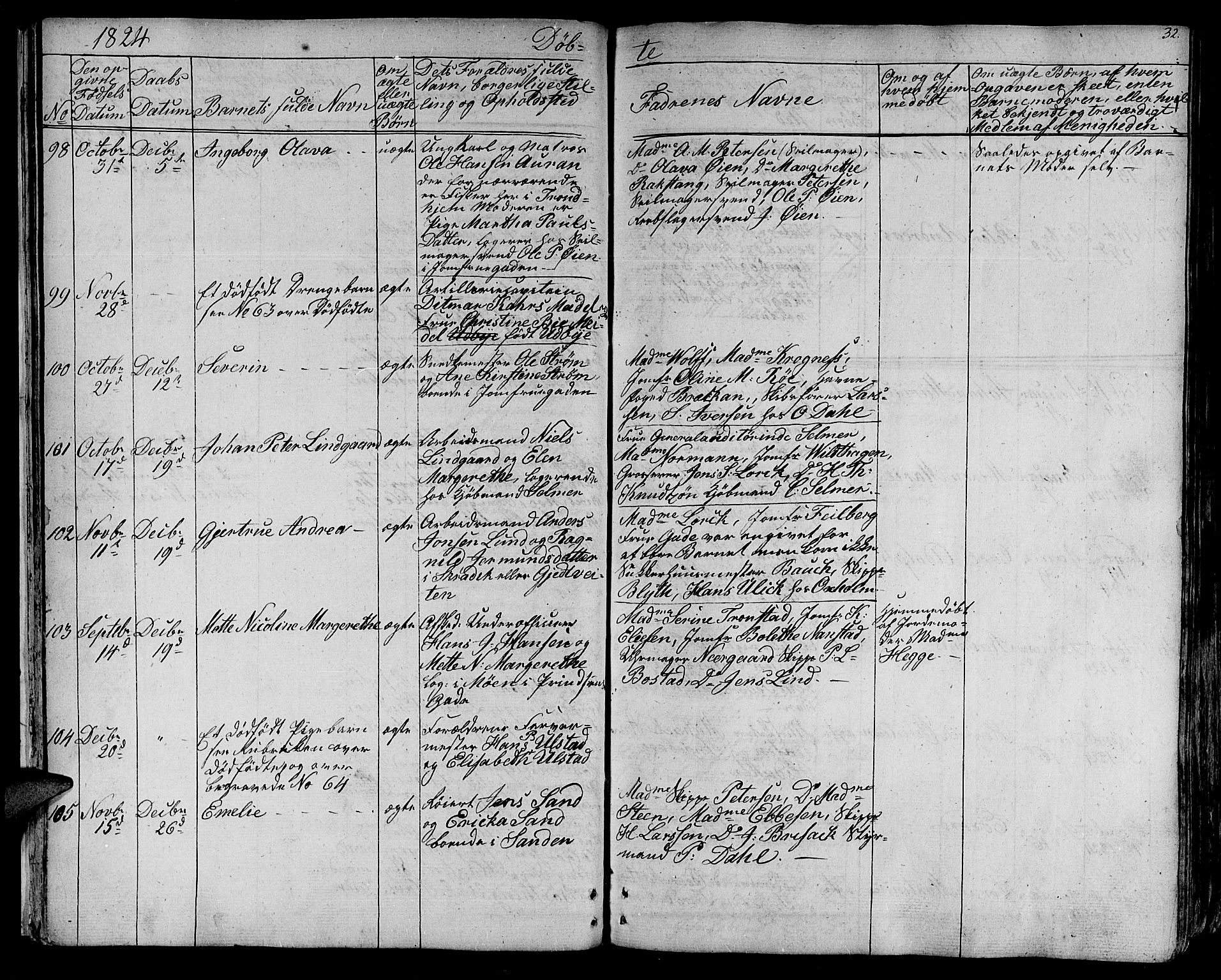 Ministerialprotokoller, klokkerbøker og fødselsregistre - Sør-Trøndelag, SAT/A-1456/602/L0108: Parish register (official) no. 602A06, 1821-1839, p. 32