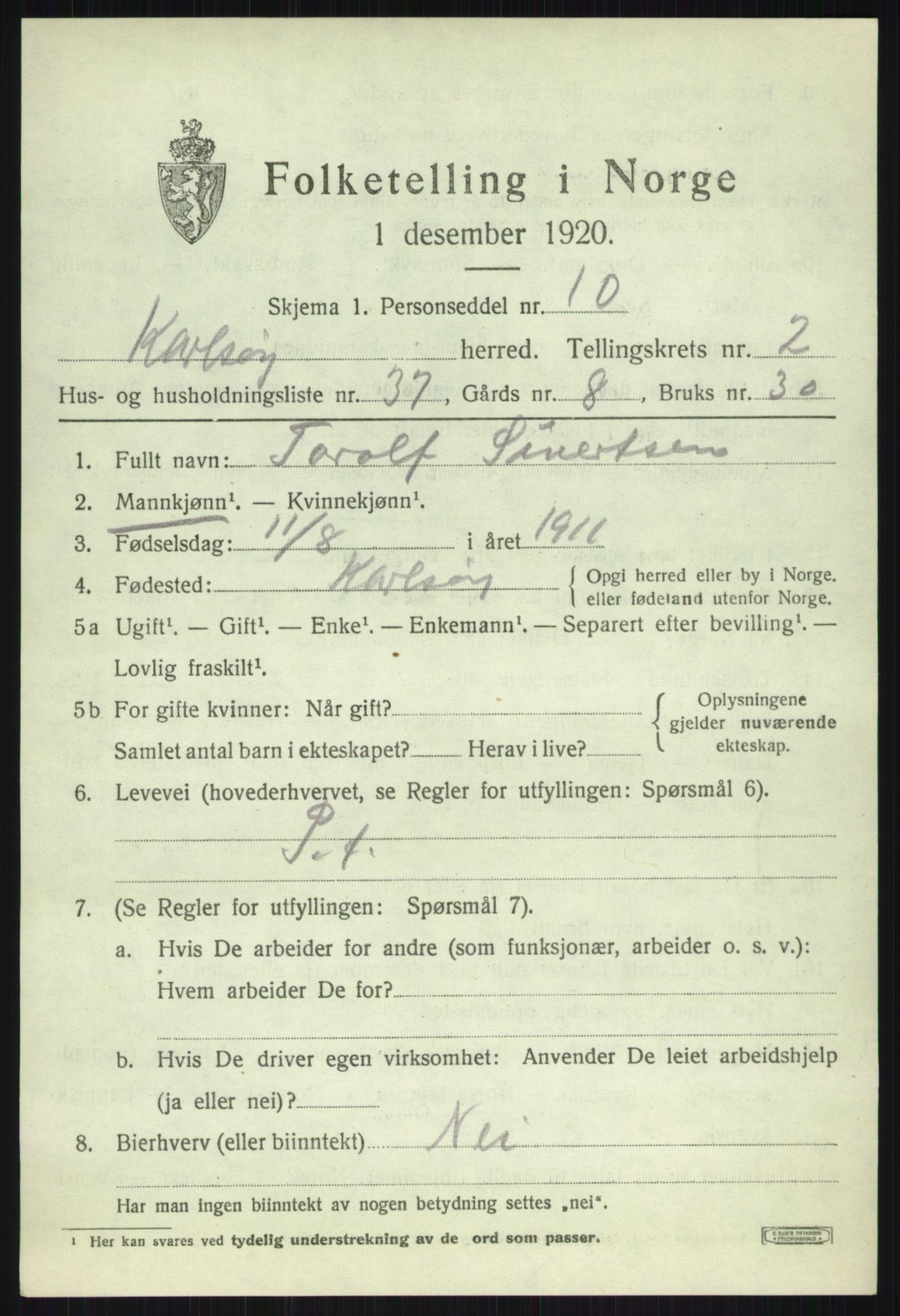 SATØ, 1920 census for Karlsøy, 1920, p. 1689
