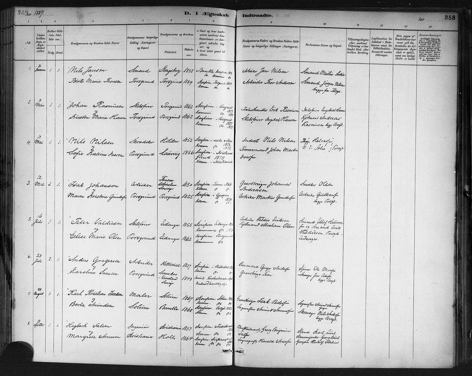 Porsgrunn kirkebøker , SAKO/A-104/G/Gb/L0005: Parish register (copy) no. II 5, 1883-1915, p. 358