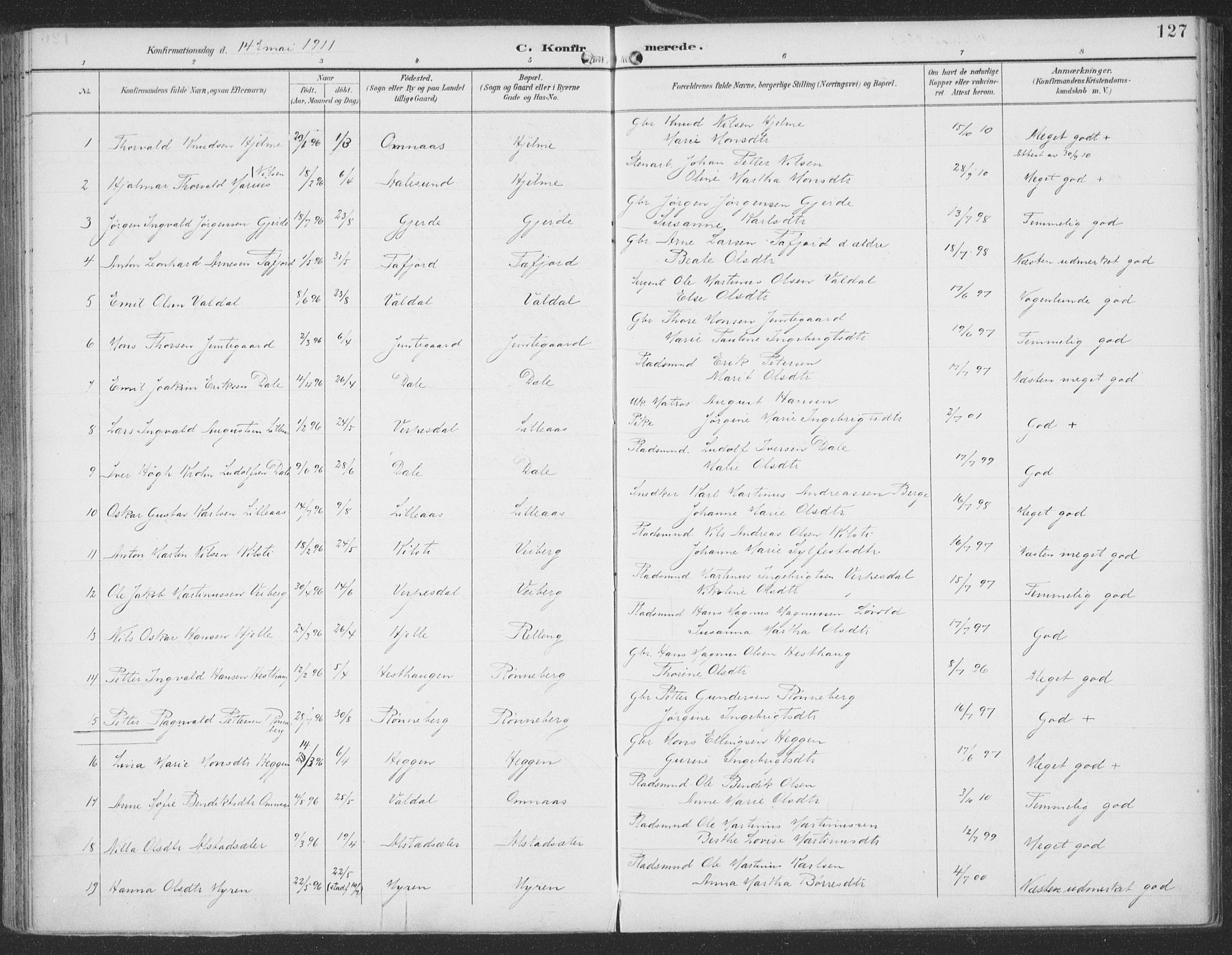 Ministerialprotokoller, klokkerbøker og fødselsregistre - Møre og Romsdal, SAT/A-1454/519/L0256: Parish register (official) no. 519A15, 1895-1912, p. 127