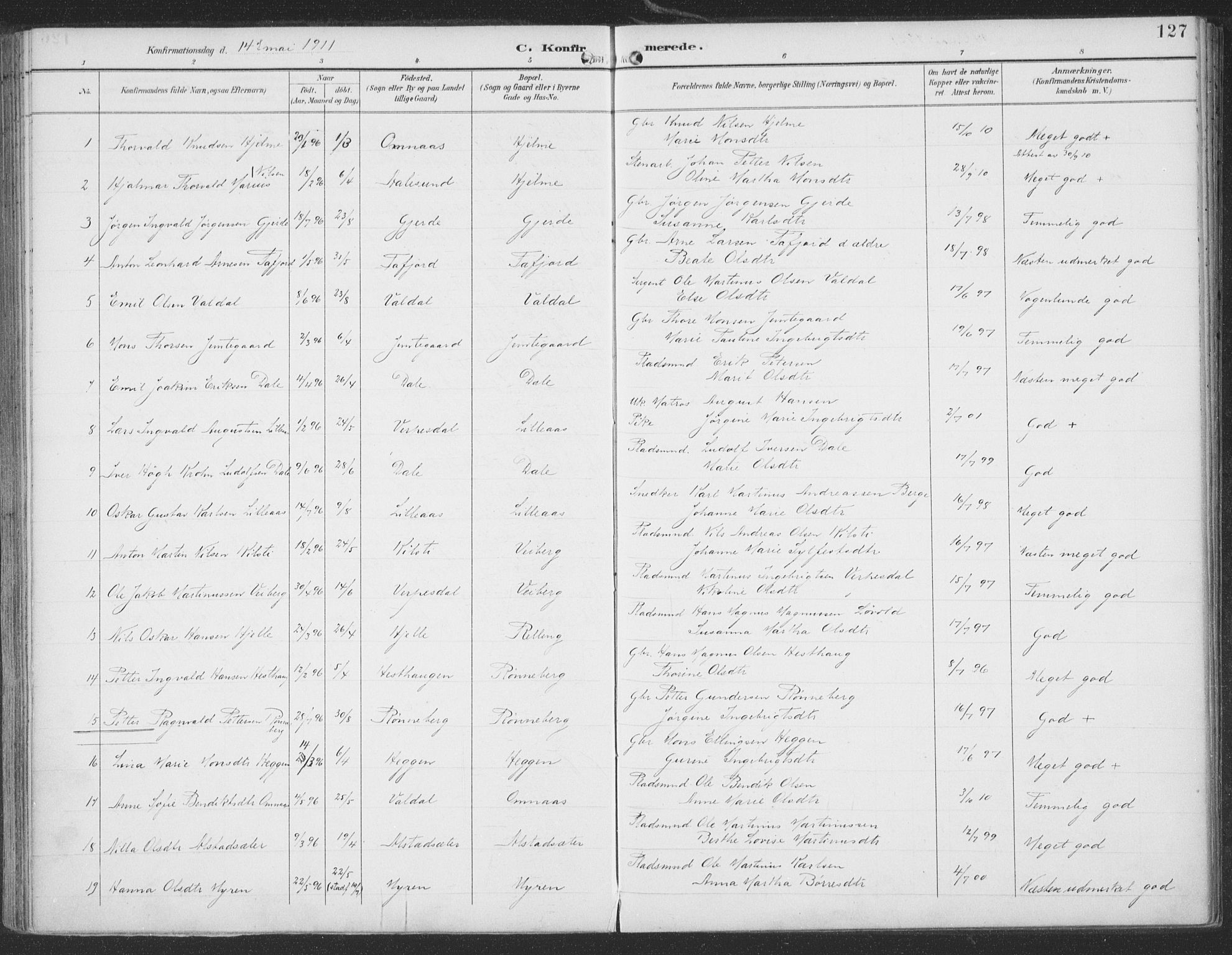 Ministerialprotokoller, klokkerbøker og fødselsregistre - Møre og Romsdal, AV/SAT-A-1454/519/L0256: Parish register (official) no. 519A15, 1895-1912, p. 127