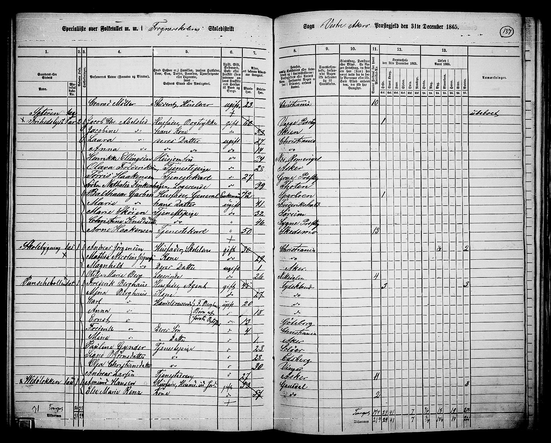 RA, 1865 census for Vestre Aker, 1865, p. 301