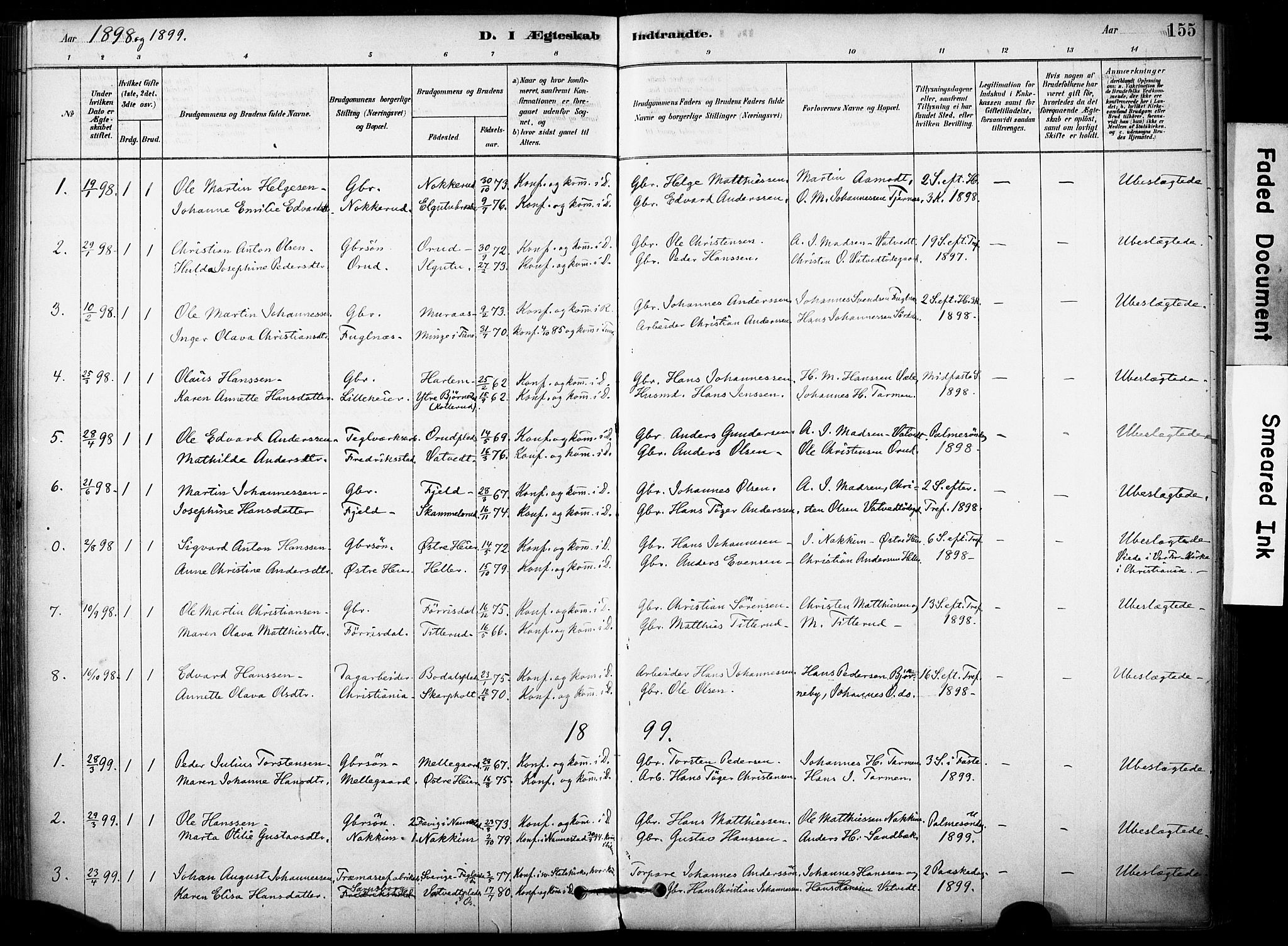 Rakkestad prestekontor Kirkebøker, AV/SAO-A-2008/F/Fb/L0001: Parish register (official) no. II 1, 1878-1899, p. 155