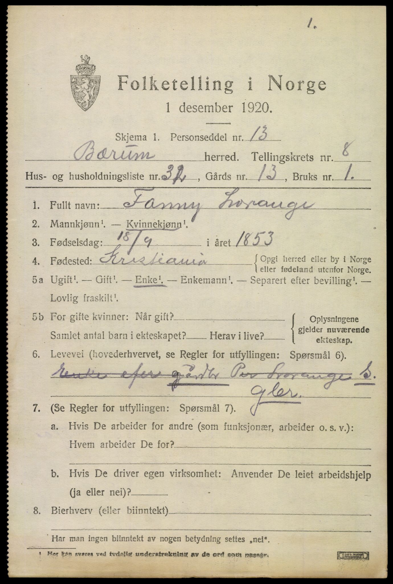 SAO, 1920 census for Bærum, 1920, p. 18882