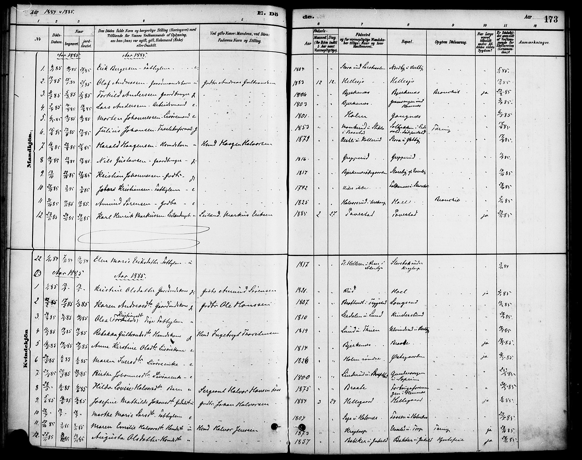 Høland prestekontor Kirkebøker, SAO/A-10346a/F/Fb/L0001: Parish register (official) no. II 1, 1880-1897, p. 173