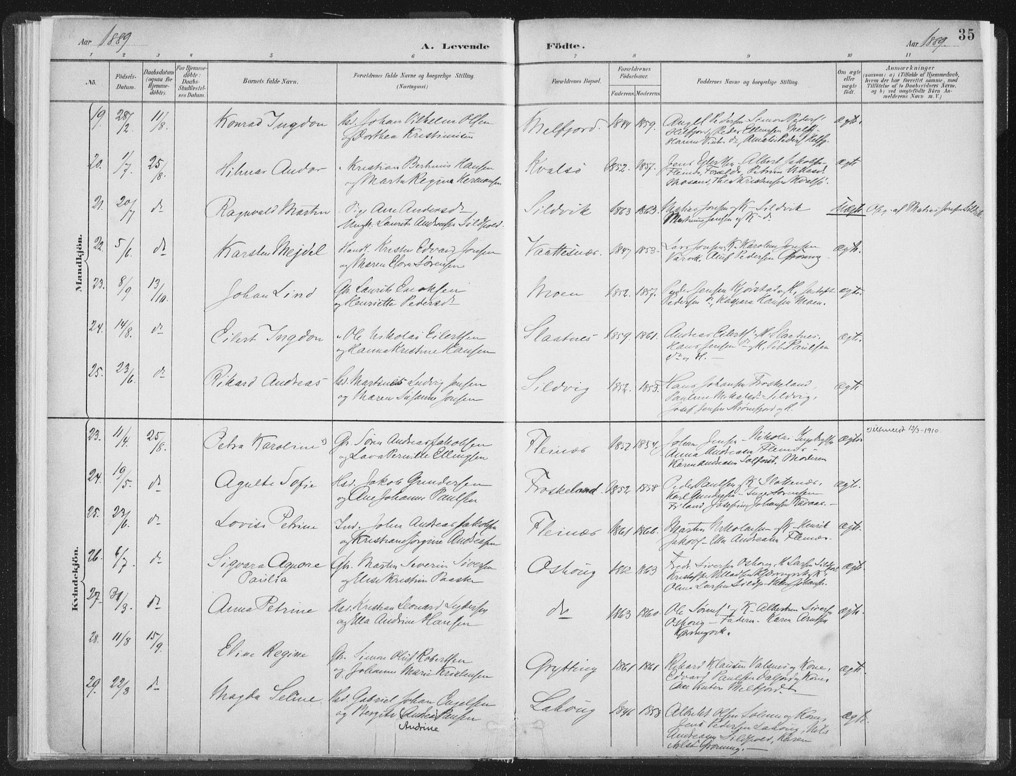 Ministerialprotokoller, klokkerbøker og fødselsregistre - Nordland, AV/SAT-A-1459/890/L1286: Parish register (official) no. 890A01, 1882-1902, p. 35