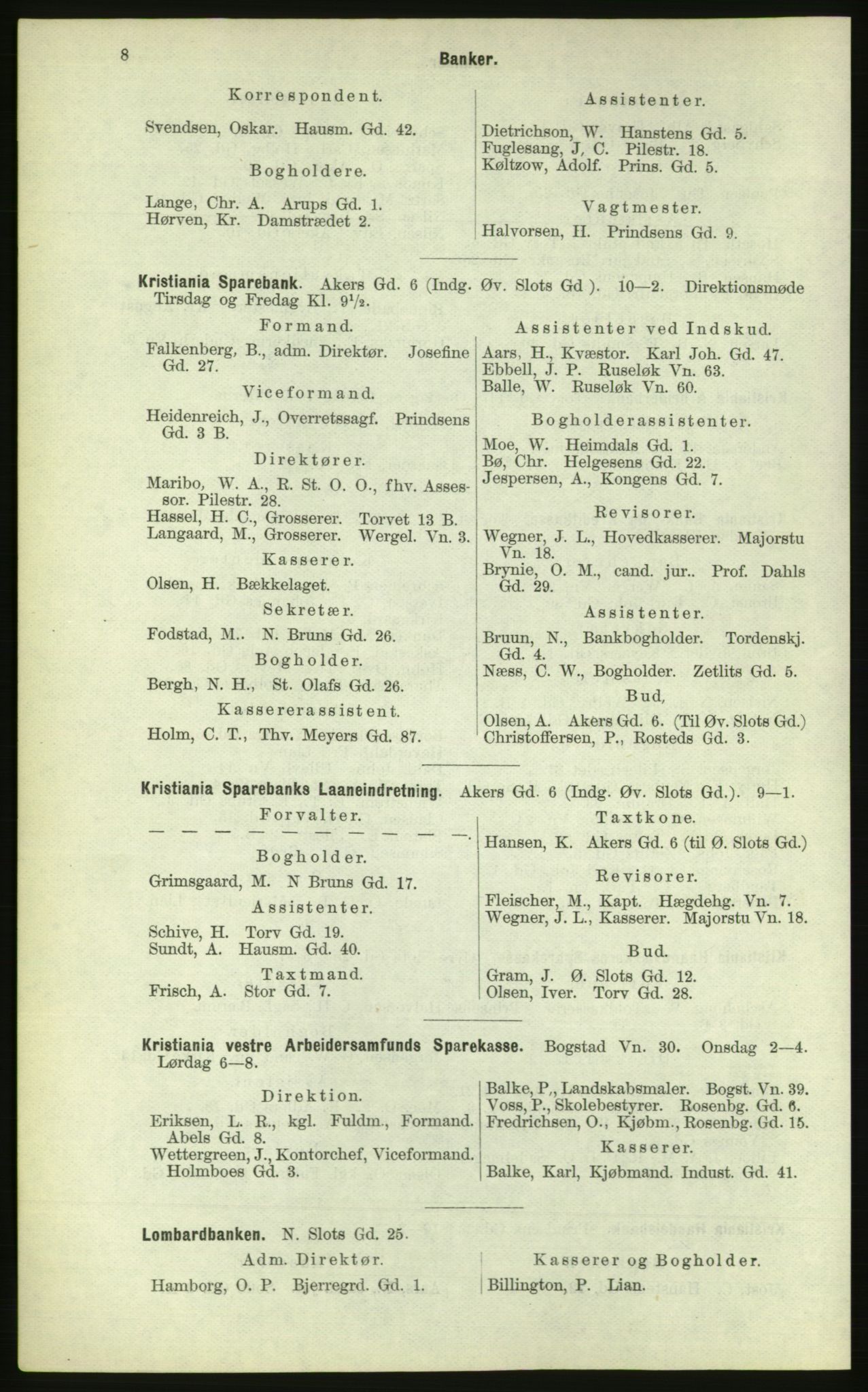 Kristiania/Oslo adressebok, PUBL/-, 1884, p. 8