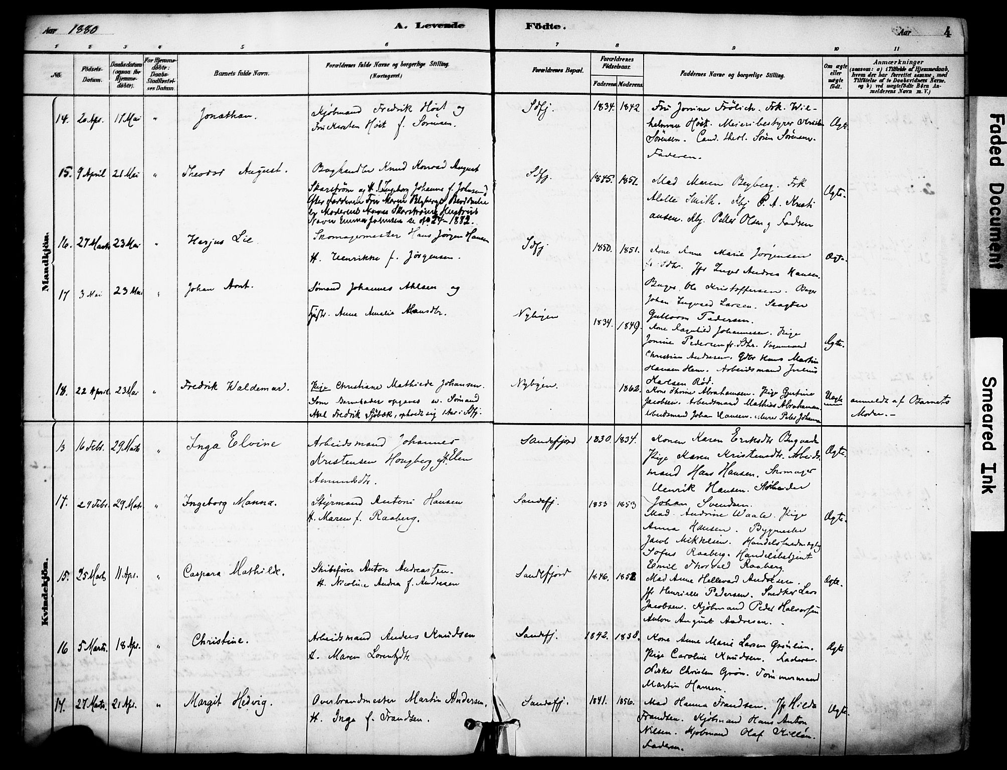 Sandefjord kirkebøker, AV/SAKO-A-315/F/Fa/L0002: Parish register (official) no. 2, 1880-1894, p. 4
