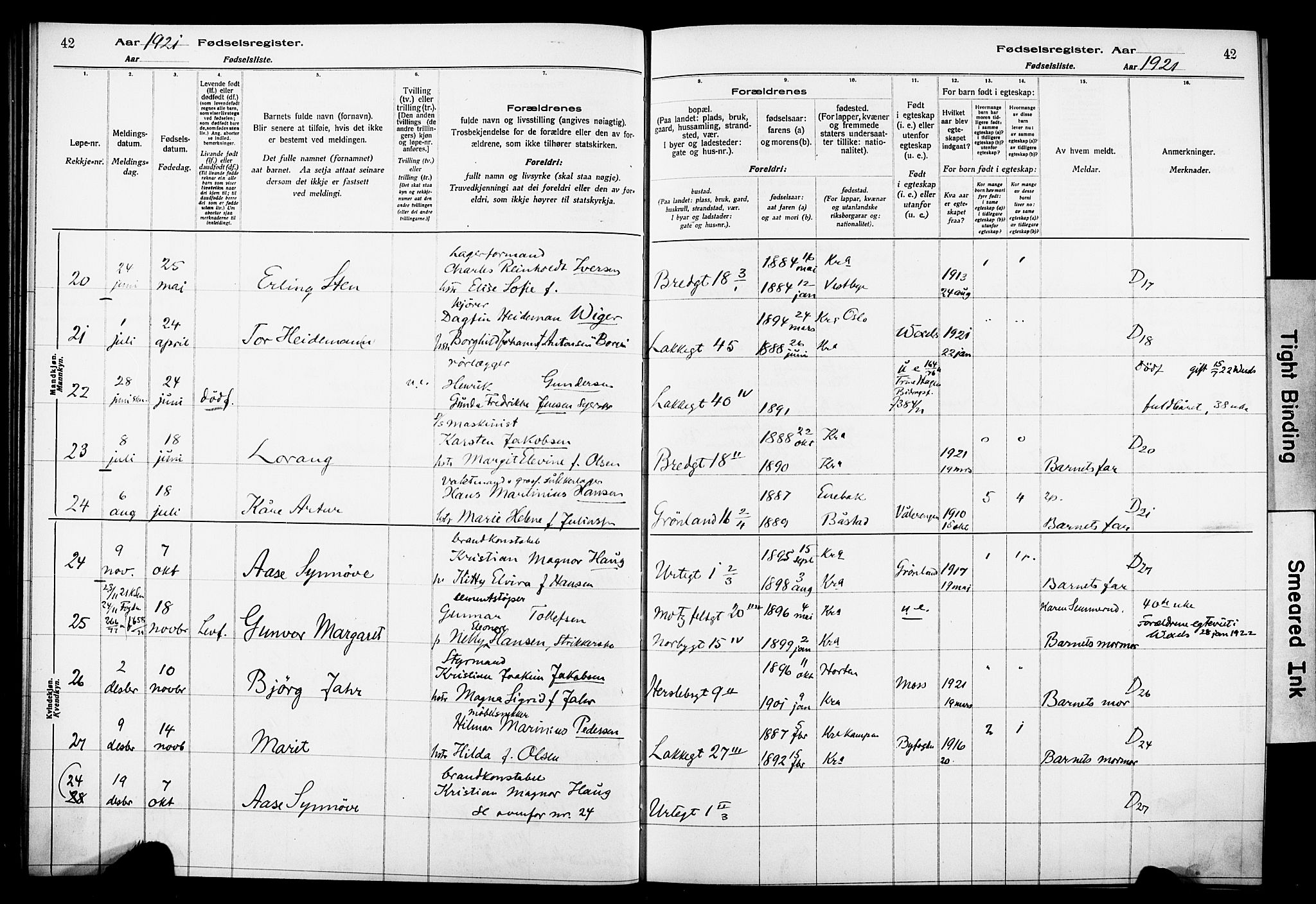 Wexel prestekontor Kirkebøker, AV/SAO-A-10879/J/L0001: Birth register no. 1, 1916-1930, p. 42