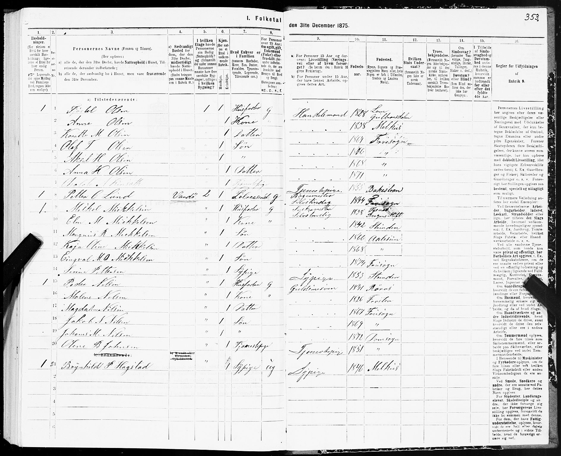 SAT, 1875 census for 1601 Trondheim, 1875, p. 2353