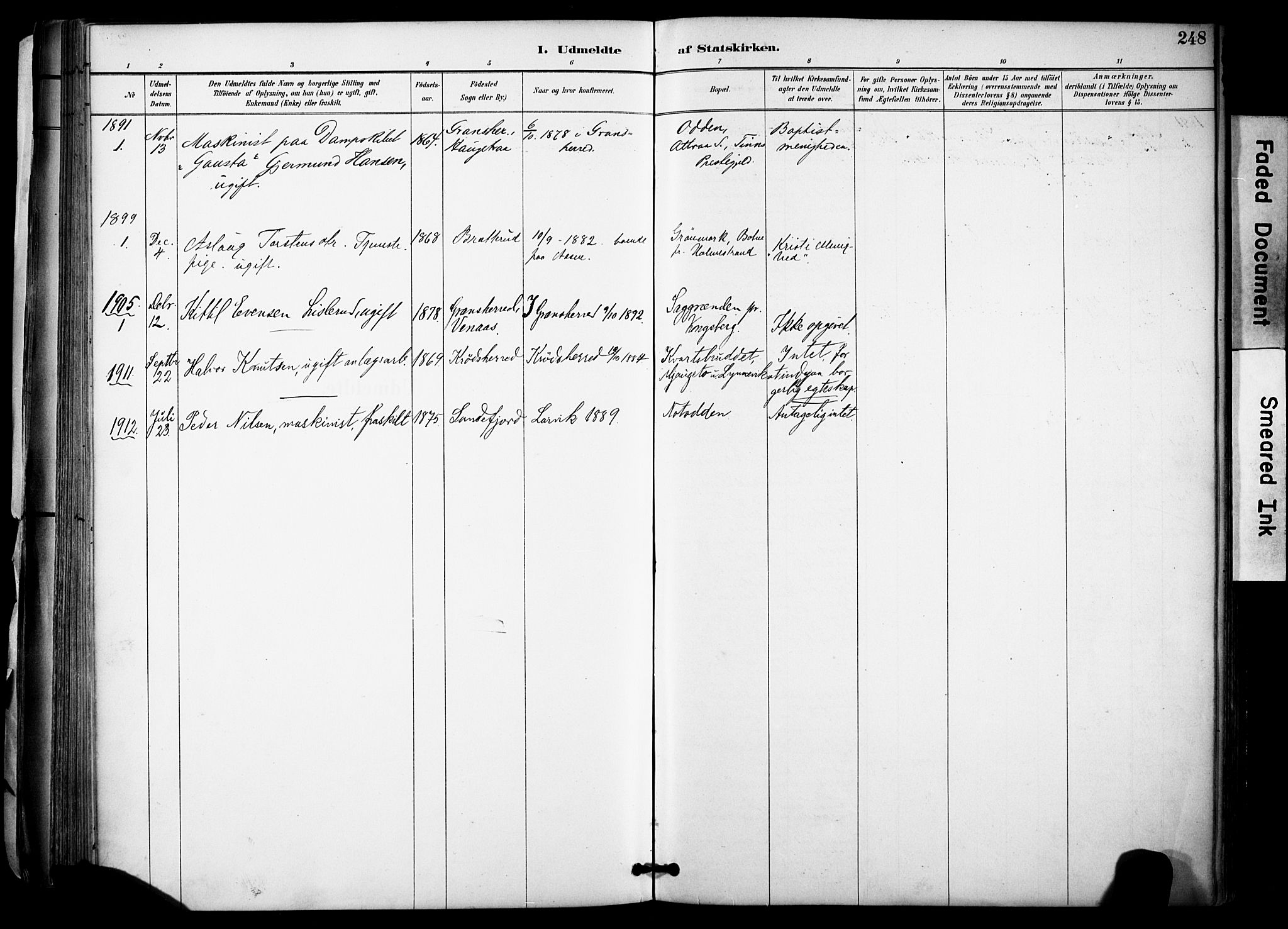 Gransherad kirkebøker, AV/SAKO-A-267/F/Fa/L0005: Parish register (official) no. I 5, 1887-1916, p. 248