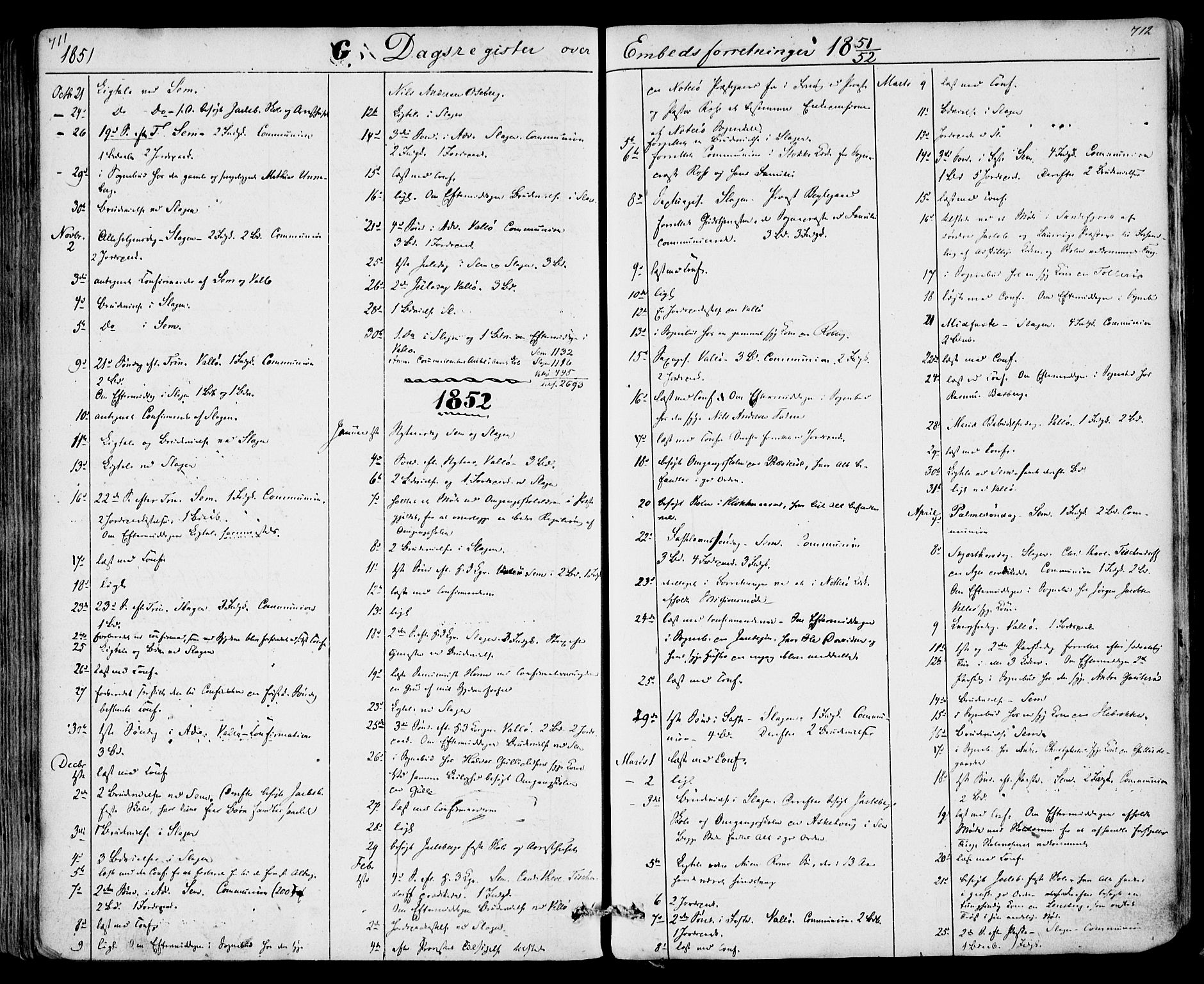 Sem kirkebøker, SAKO/A-5/F/Fa/L0006: Parish register (official) no. I 6, 1843-1855, p. 711-712