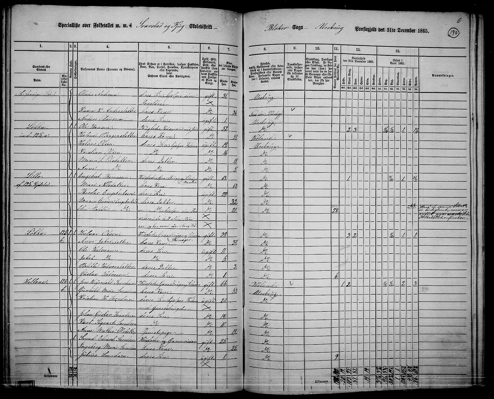 RA, 1865 census for Aurskog, 1865, p. 174