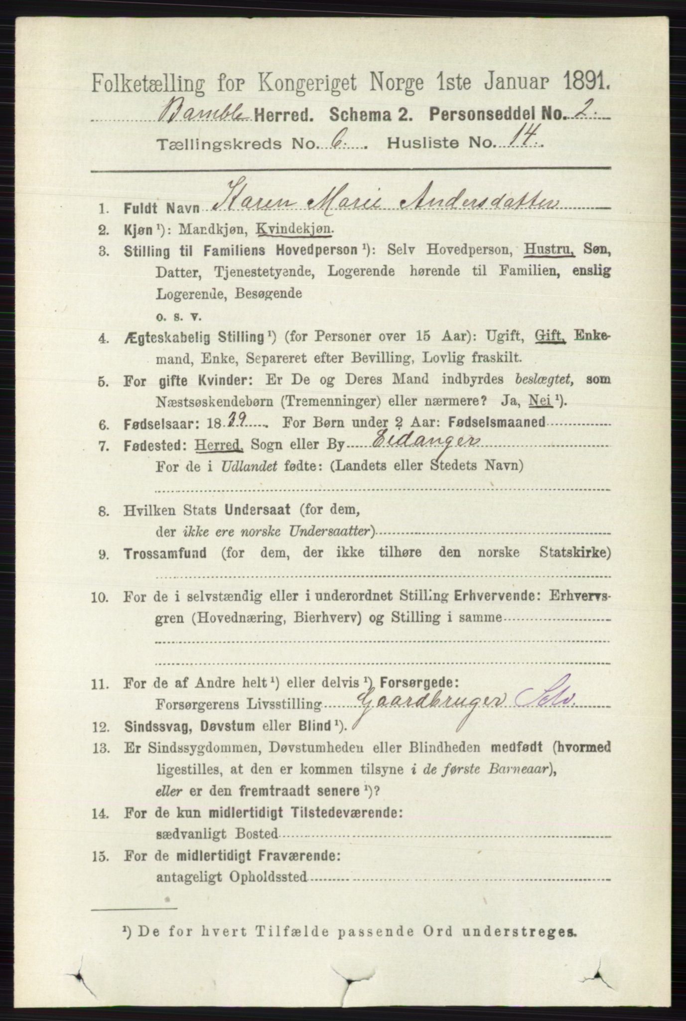 RA, 1891 census for 0814 Bamble, 1891, p. 2778