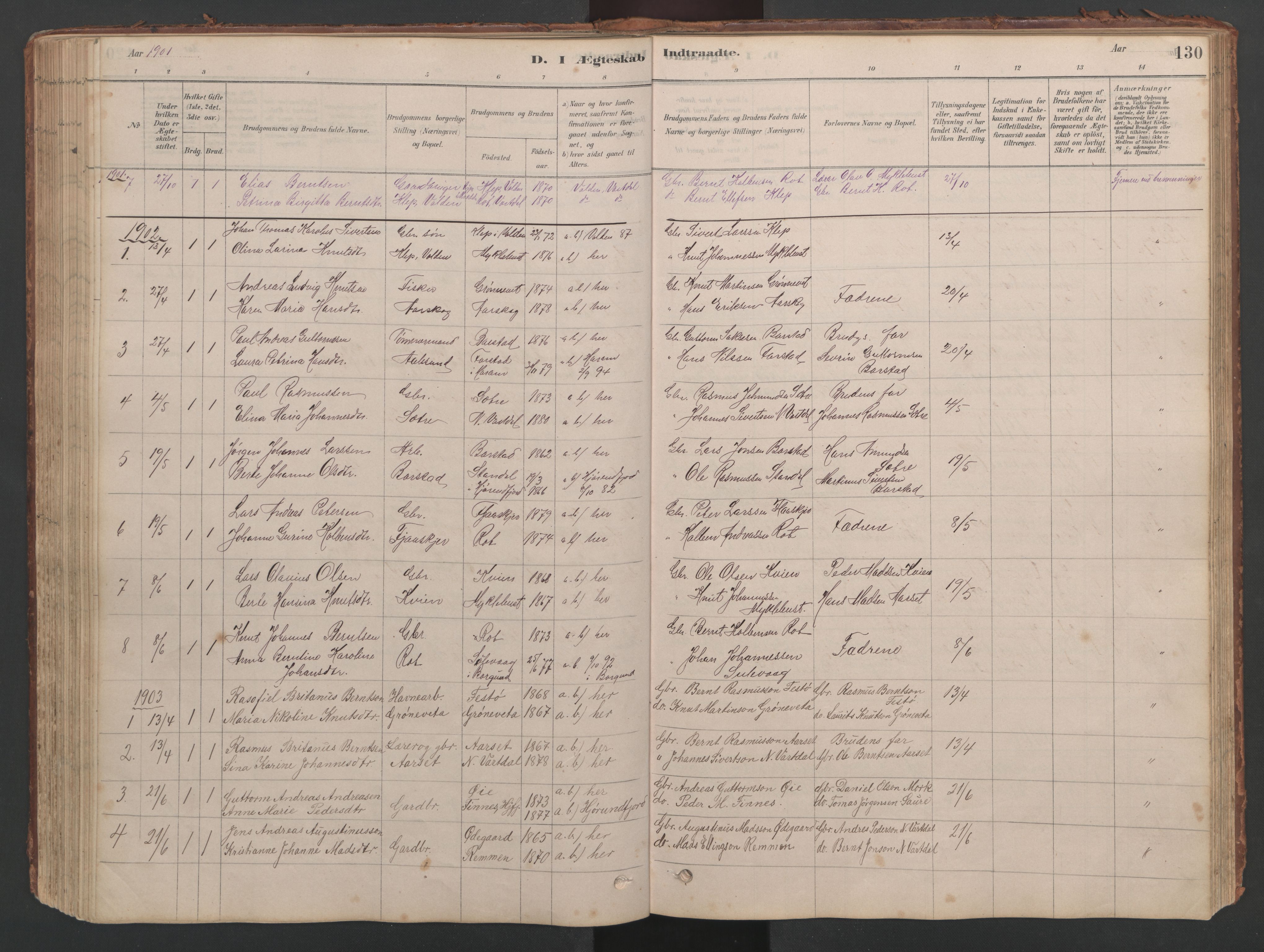 Ministerialprotokoller, klokkerbøker og fødselsregistre - Møre og Romsdal, SAT/A-1454/514/L0201: Parish register (copy) no. 514C01, 1878-1919, p. 130
