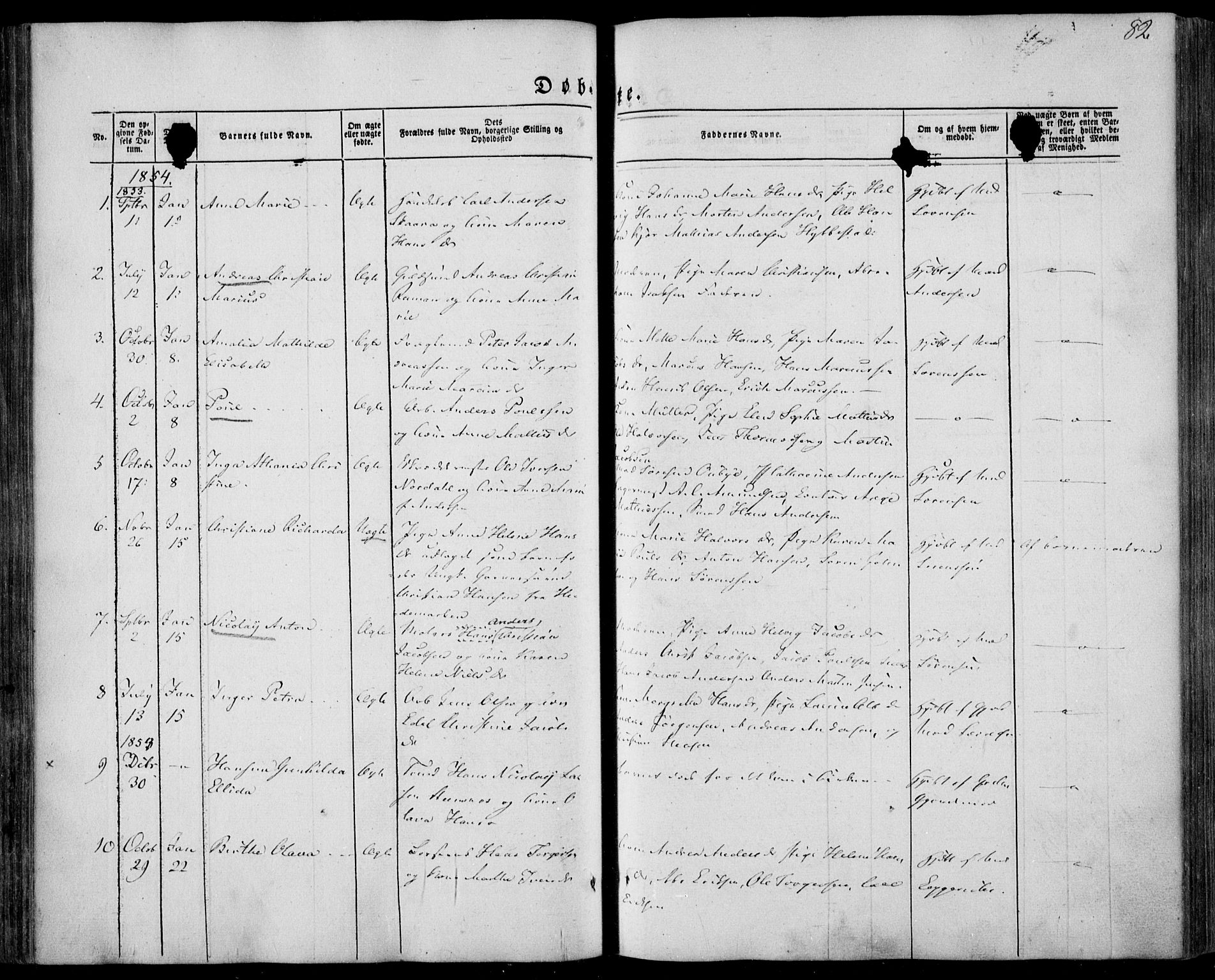 Larvik kirkebøker, AV/SAKO-A-352/F/Fa/L0003: Parish register (official) no. I 3, 1848-1856, p. 82