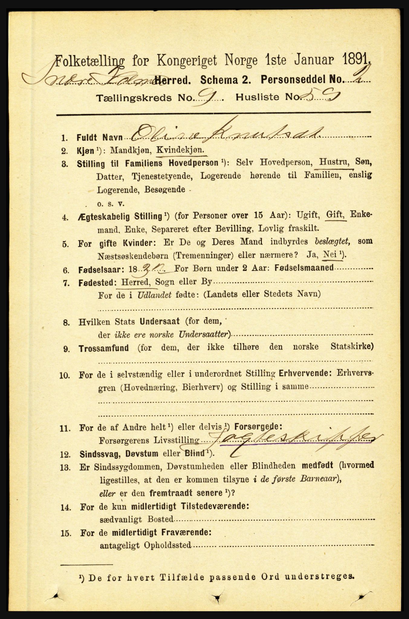 RA, 1891 census for 1430 Indre Holmedal, 1891, p. 4415