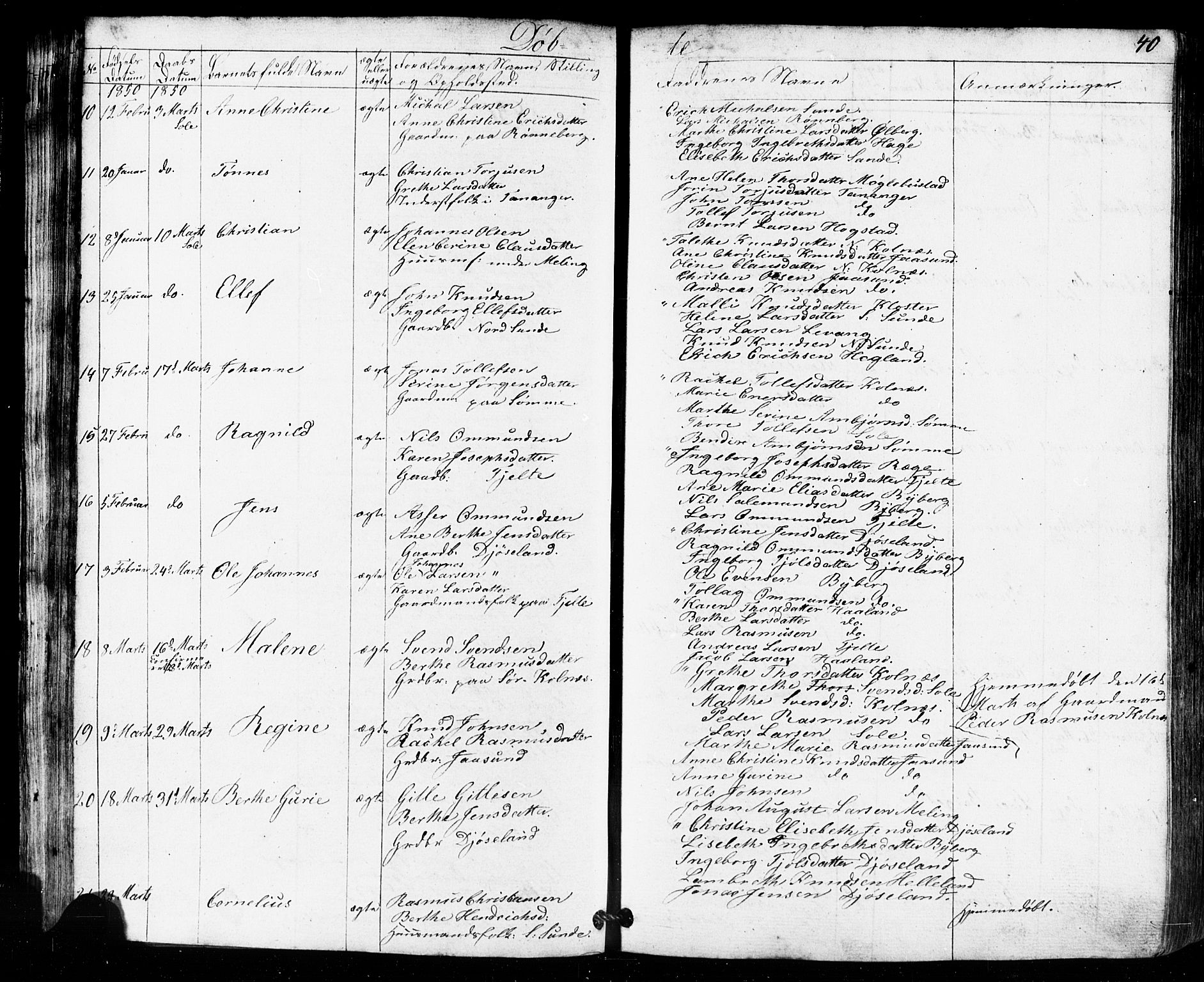 Håland sokneprestkontor, AV/SAST-A-101802/001/30BB/L0002: Parish register (copy) no. B 2, 1845-1872, p. 40