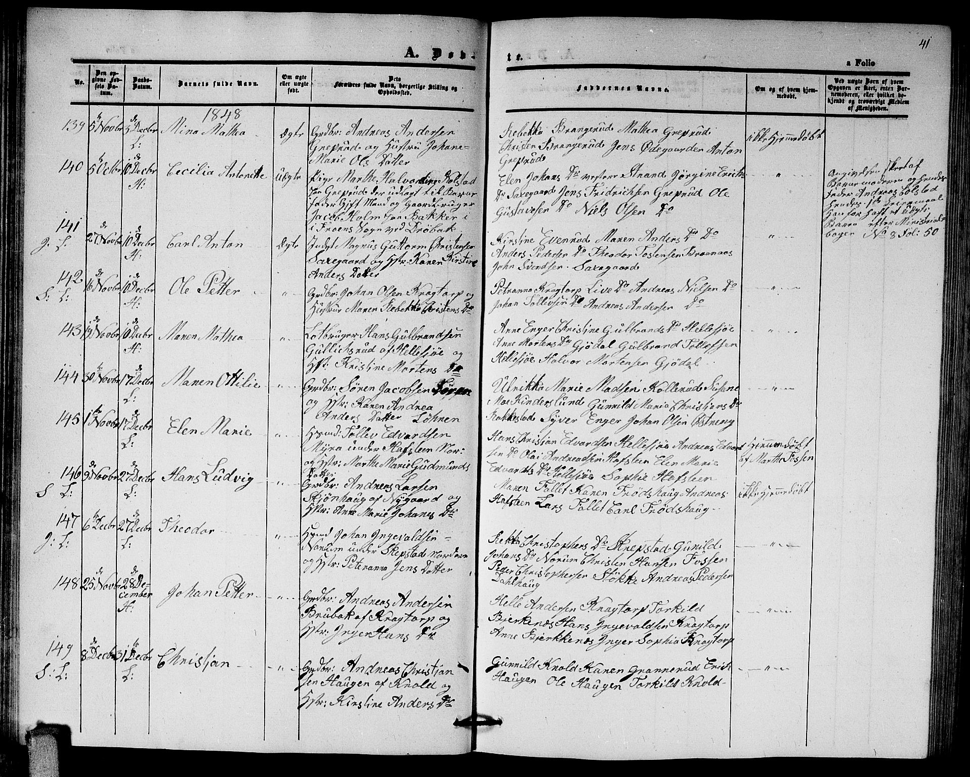 Høland prestekontor Kirkebøker, AV/SAO-A-10346a/G/Ga/L0003: Parish register (copy) no. I 3, 1846-1853, p. 41
