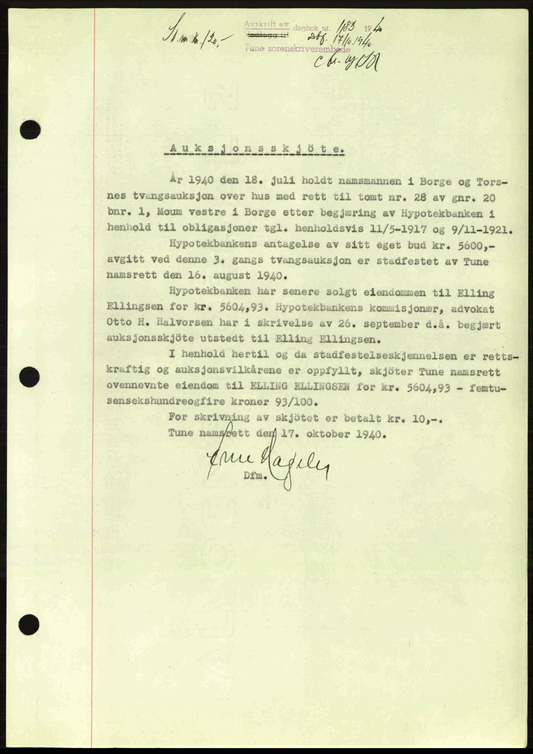 Tune sorenskriveri, AV/SAO-A-10470/G/Gb/Gbg/Gbga/L0001: Mortgage book no. A1-6, 1935-1941, Deed date: 17.10.1940