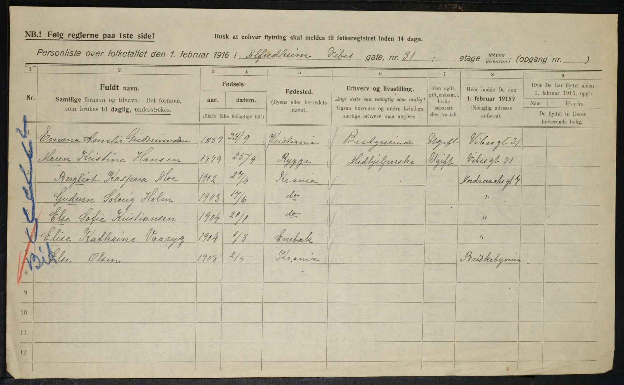 OBA, Municipal Census 1916 for Kristiania, 1916, p. 127197