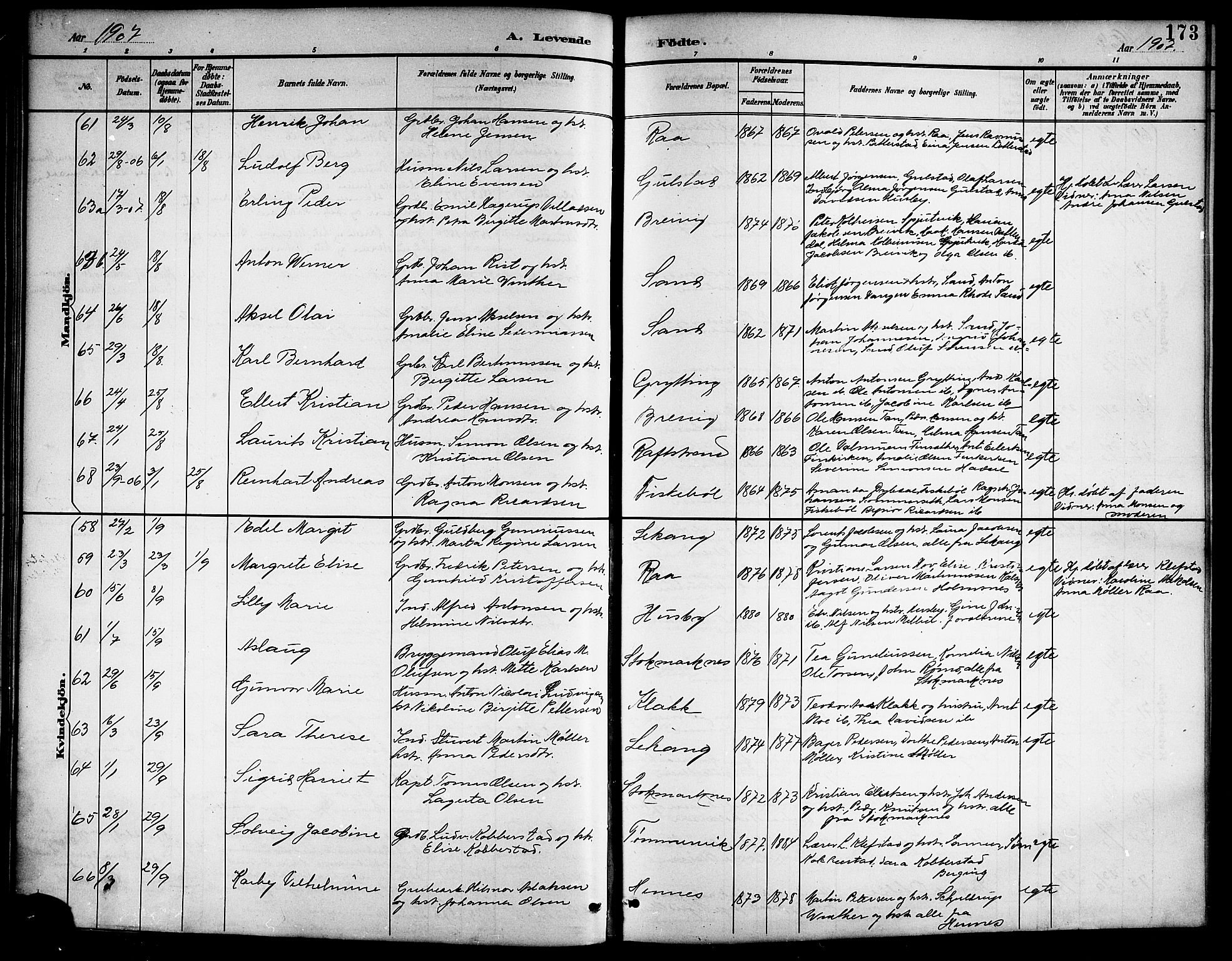 Ministerialprotokoller, klokkerbøker og fødselsregistre - Nordland, SAT/A-1459/888/L1268: Parish register (copy) no. 888C06, 1891-1908, p. 173