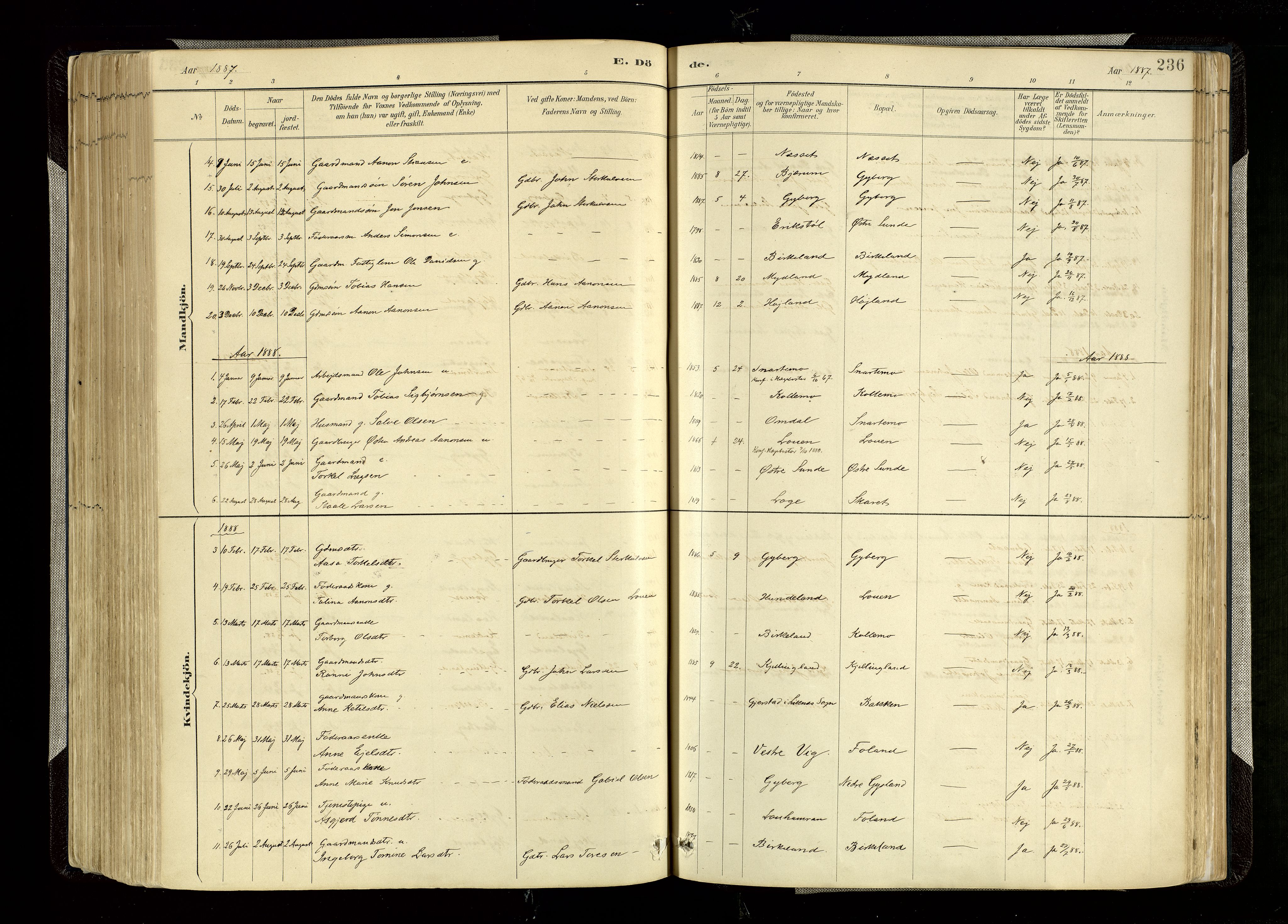 Hægebostad sokneprestkontor, AV/SAK-1111-0024/F/Fa/Faa/L0006: Parish register (official) no. A 6, 1887-1929, p. 236