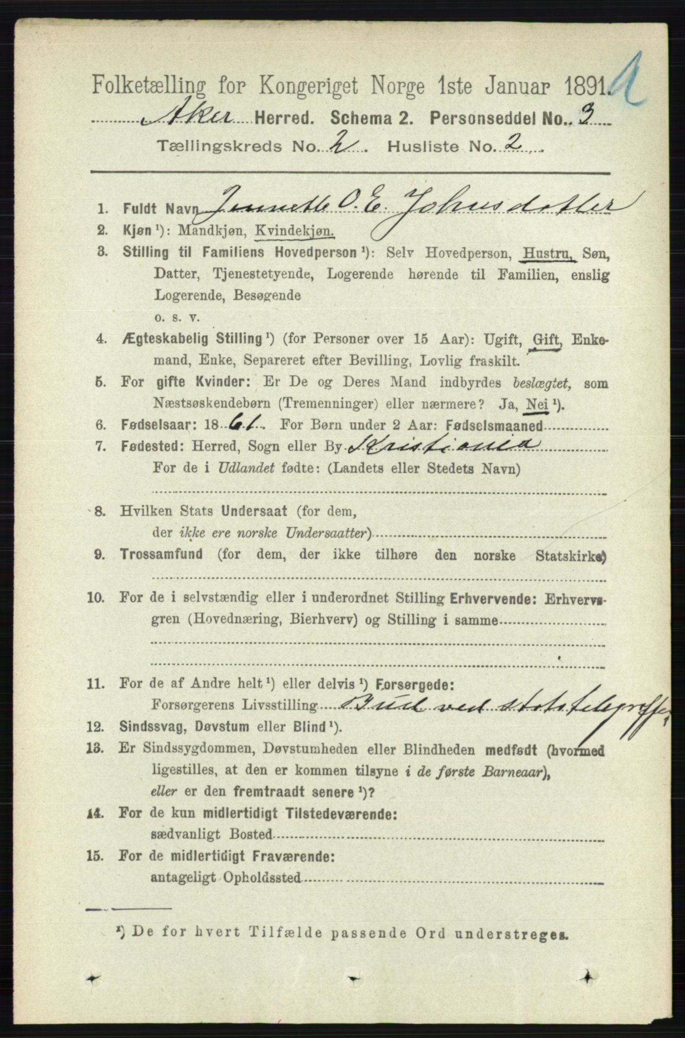 RA, 1891 census for 0218 Aker, 1891, p. 1368