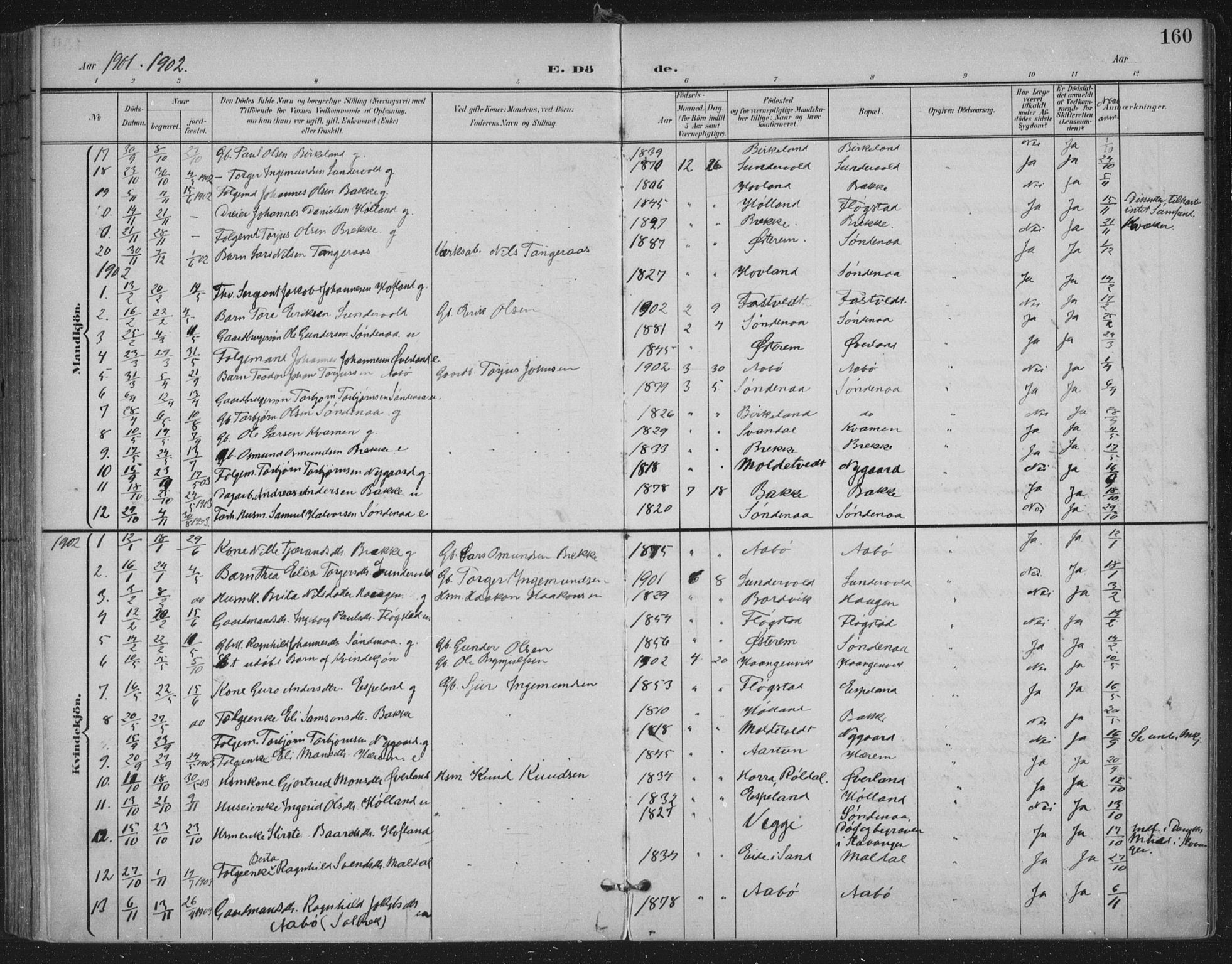 Sand sokneprestkontor, AV/SAST-A-101848/03/C/L0001: Parish register (official) no. A 7, 1899-1928, p. 160