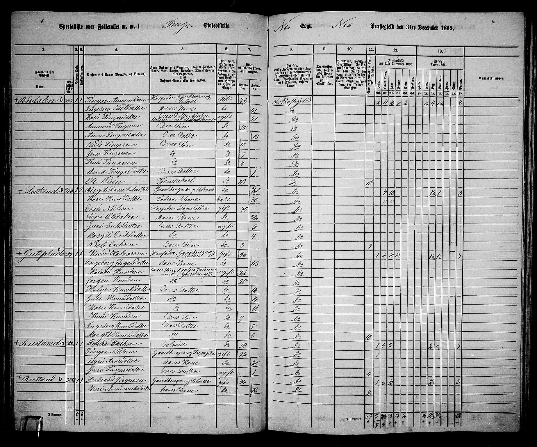 RA, 1865 census for Nes, 1865, p. 98