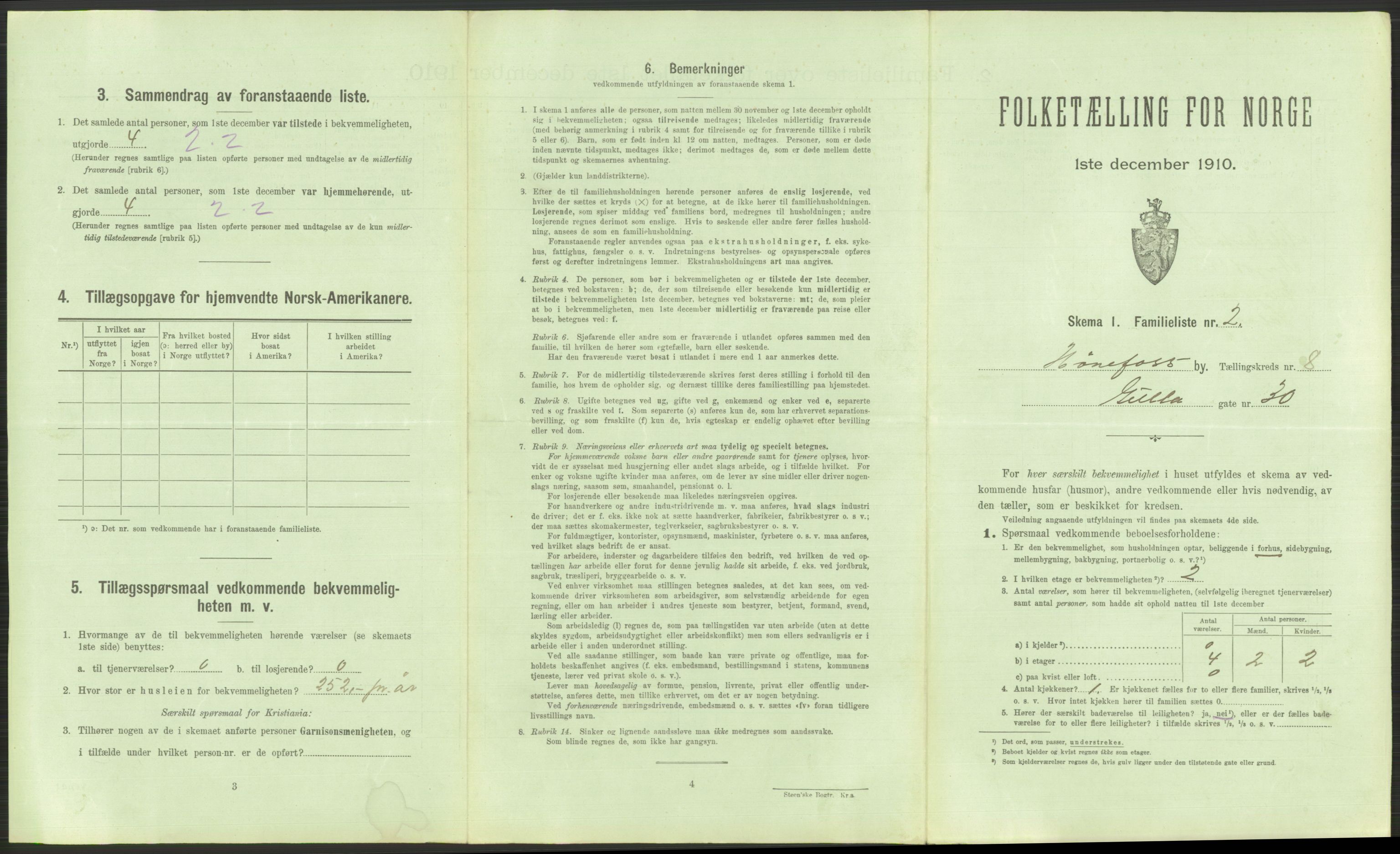 RA, 1910 census for Hønefoss, 1910