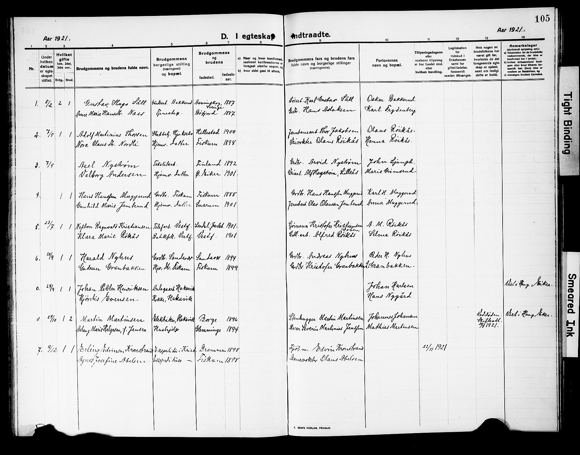 Fiskum kirkebøker, AV/SAKO-A-15/G/Ga/L0006: Parish register (copy) no. 6, 1913-1927, p. 105