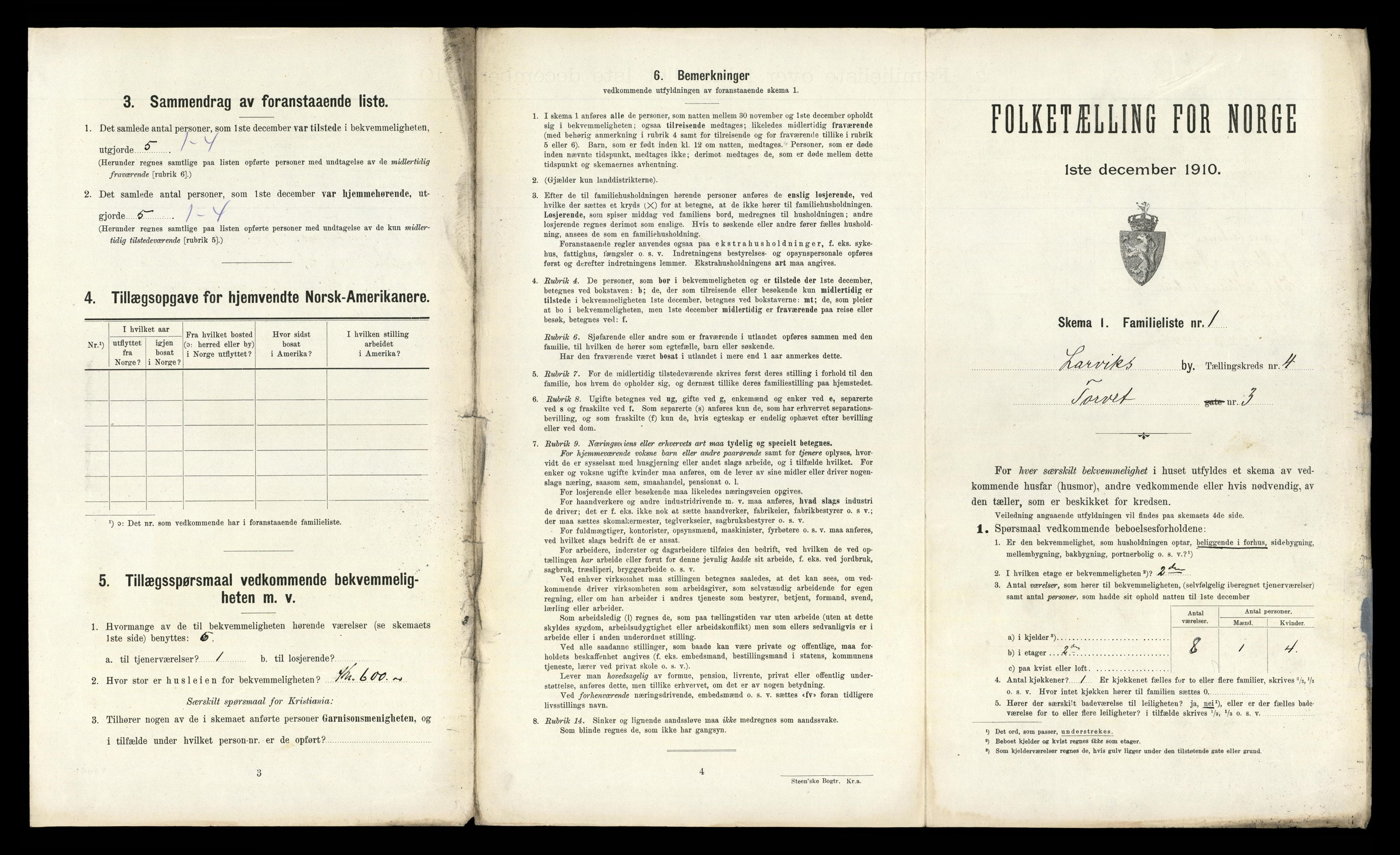 RA, 1910 census for Larvik, 1910, p. 1277