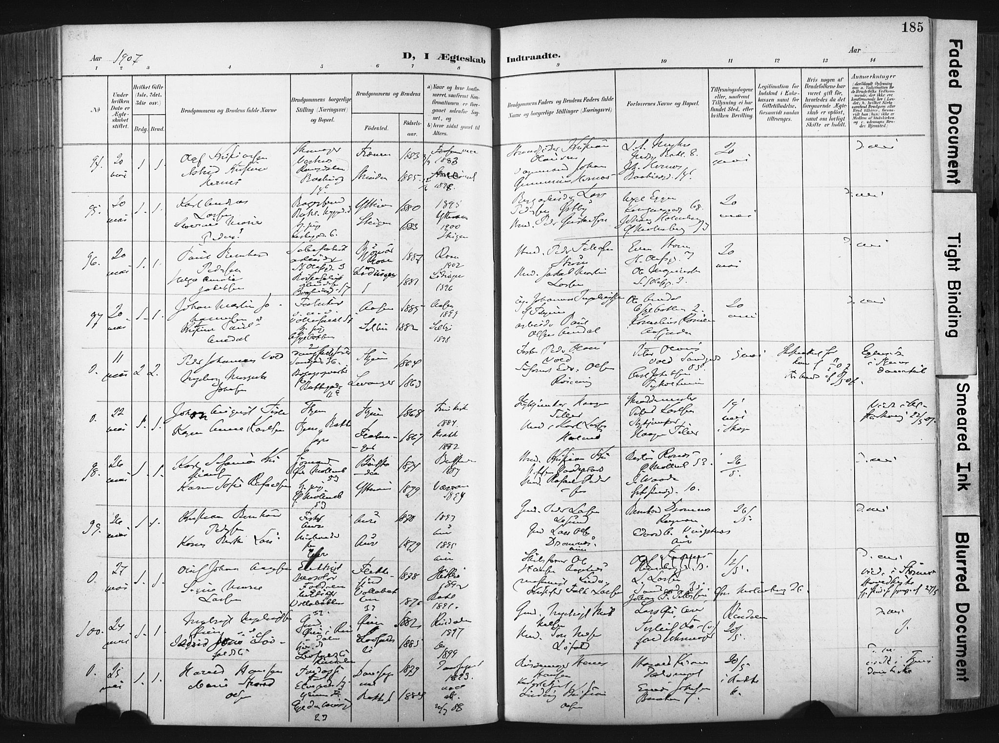 Ministerialprotokoller, klokkerbøker og fødselsregistre - Sør-Trøndelag, SAT/A-1456/604/L0201: Parish register (official) no. 604A21, 1901-1911, p. 185