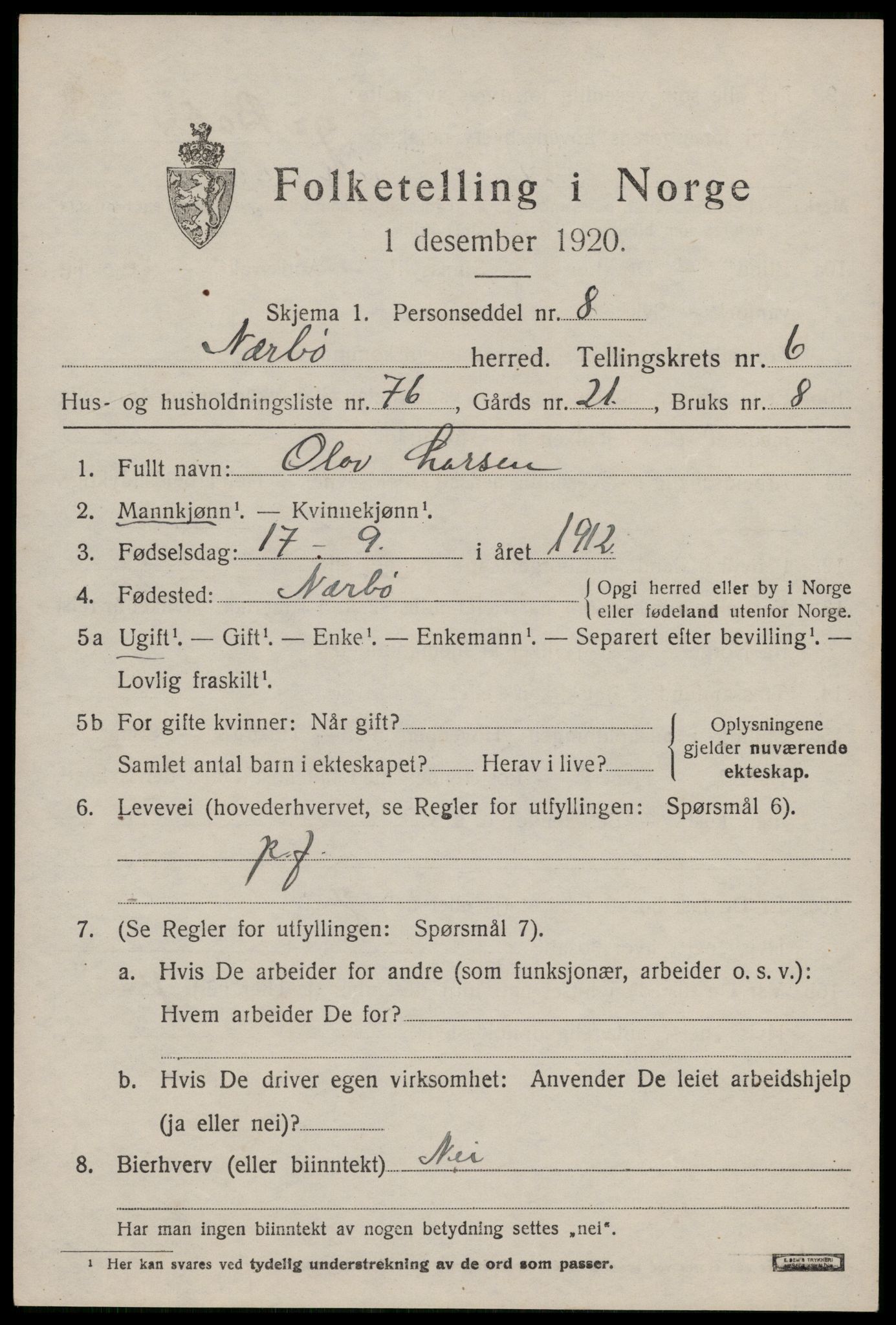 SAST, 1920 census for Nærbø, 1920, p. 4509