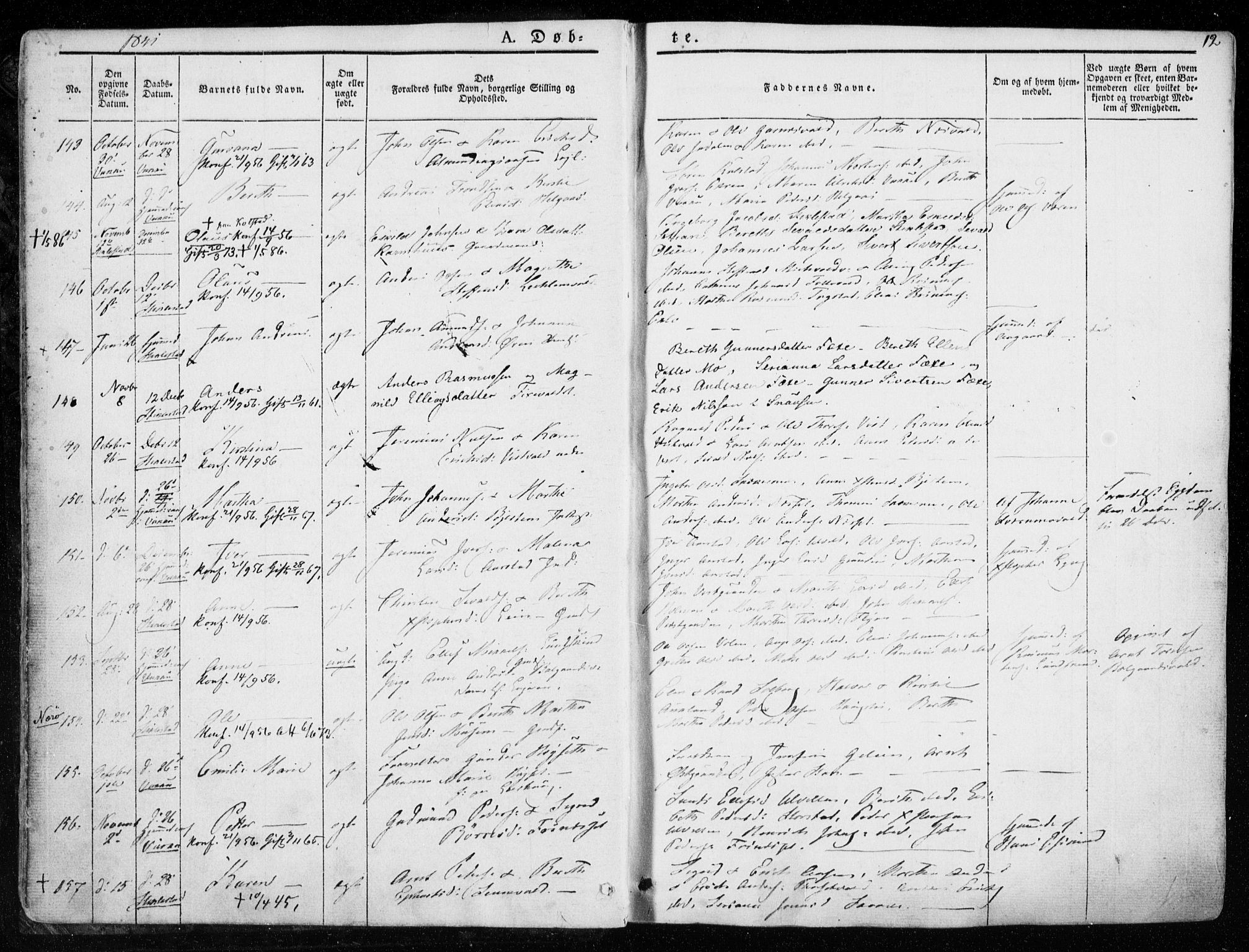Ministerialprotokoller, klokkerbøker og fødselsregistre - Nord-Trøndelag, SAT/A-1458/723/L0239: Parish register (official) no. 723A08, 1841-1851, p. 12