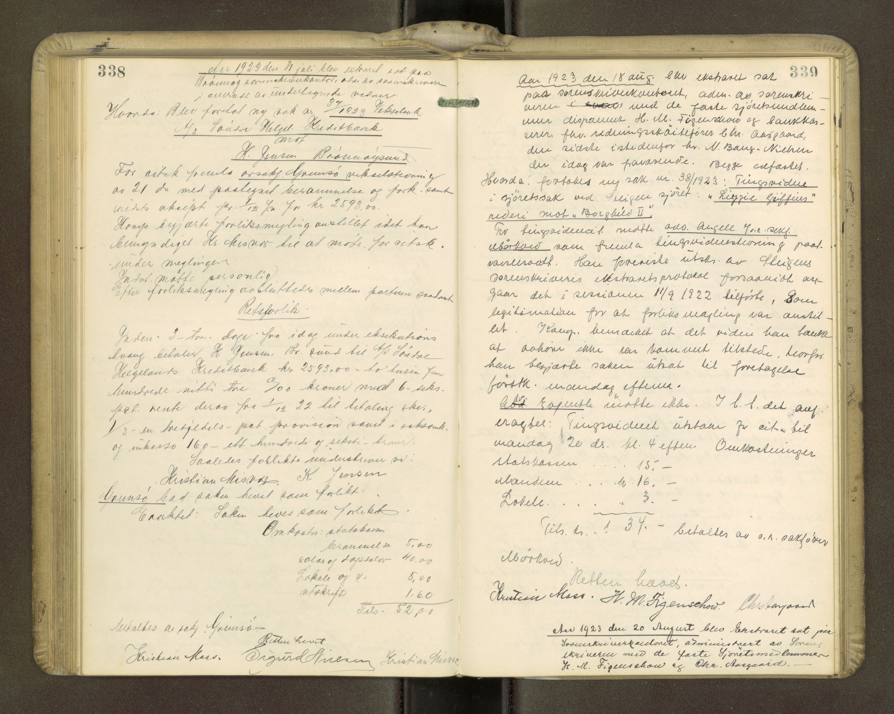 Brønnøy sorenskriveri, AV/SAT-A-4170/1/1/1B/L0001: Ekstrarettsprotokoll, 1919-1926, p. 338-339