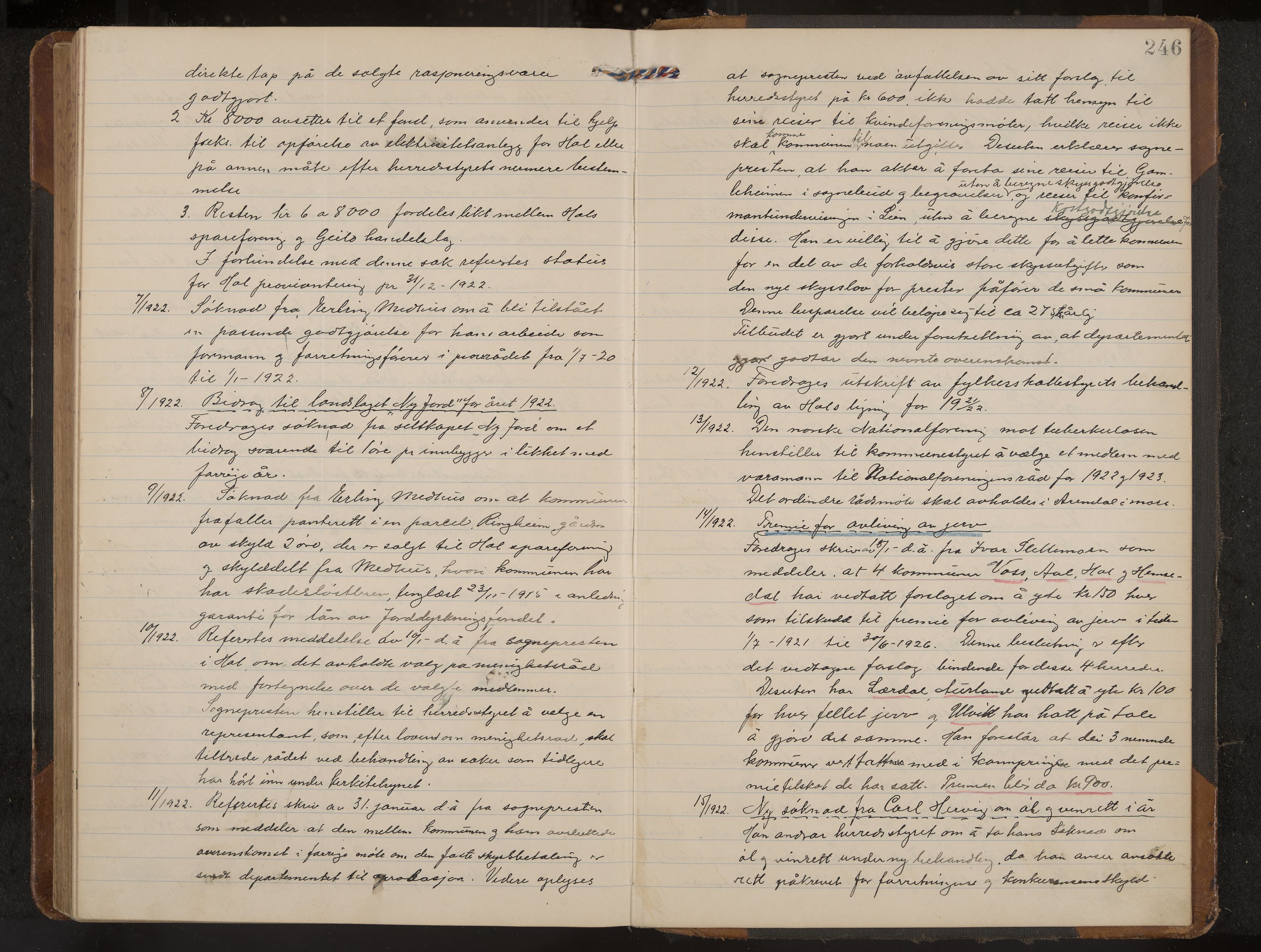 Hol formannskap og sentraladministrasjon, IKAK/0620021-1/A/L0006: Møtebok, 1916-1922, p. 246