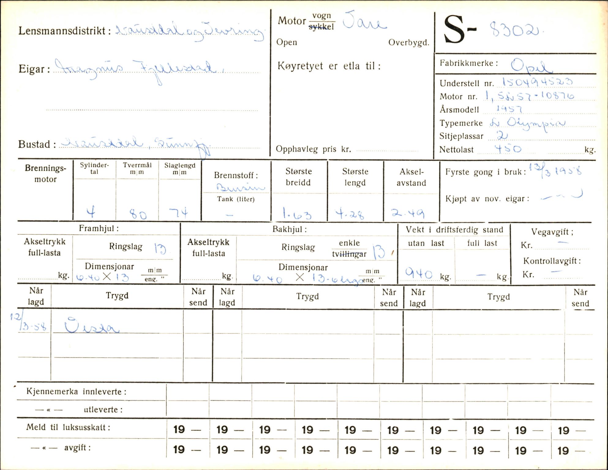 Statens vegvesen, Sogn og Fjordane vegkontor, AV/SAB-A-5301/4/F/L0006: Registerkort utmeldte Fjordane S8300-9500, 1930-1961, p. 4