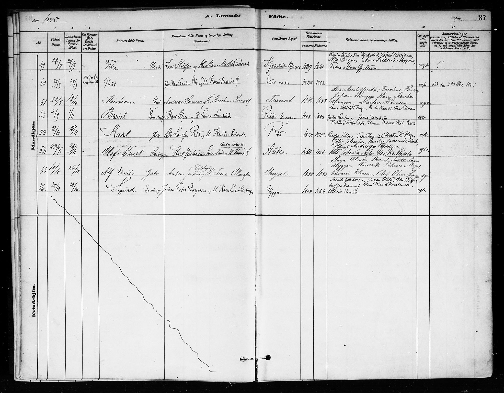 Røyken kirkebøker, SAKO/A-241/F/Fa/L0008: Parish register (official) no. 8, 1880-1897, p. 37