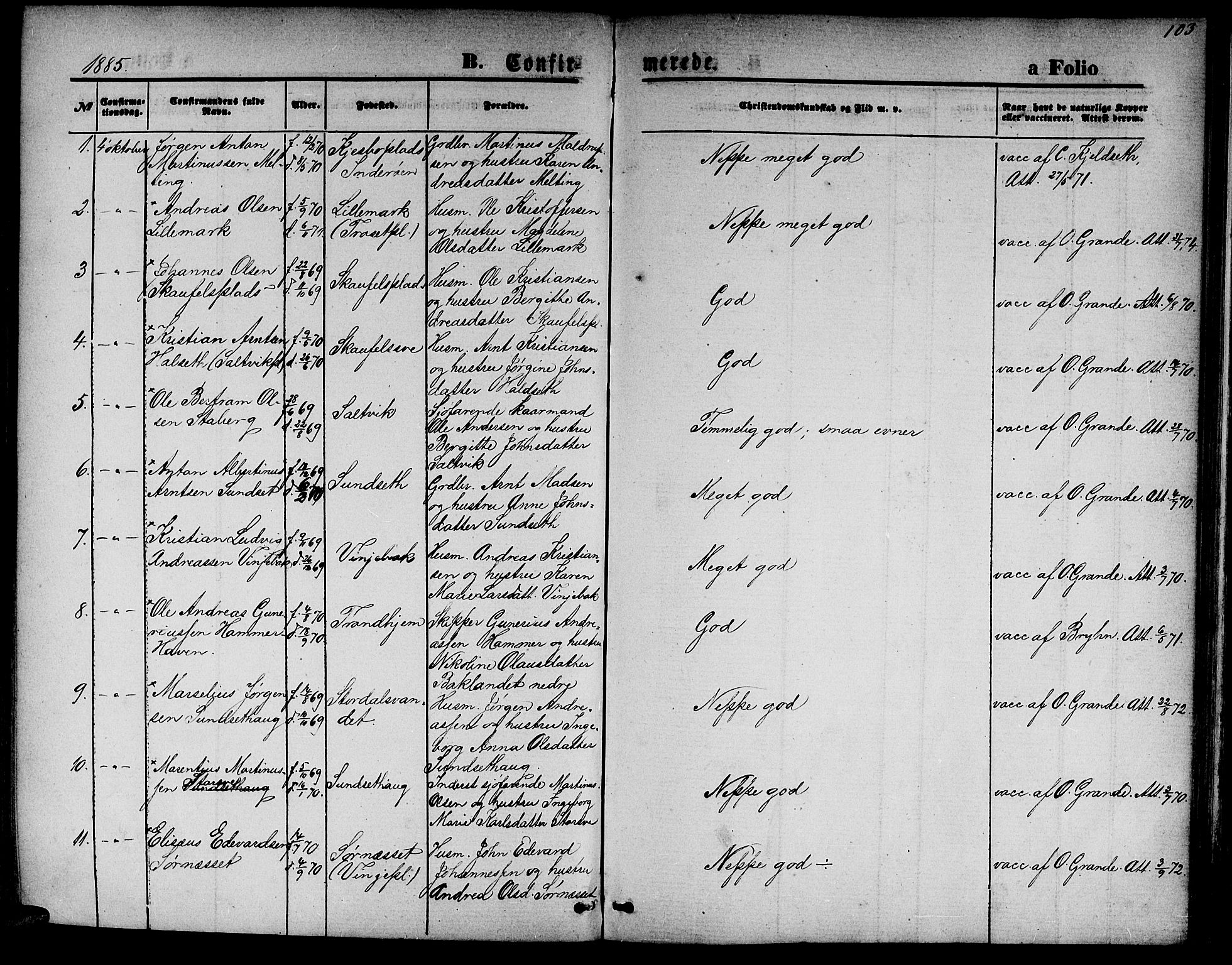 Ministerialprotokoller, klokkerbøker og fødselsregistre - Nord-Trøndelag, SAT/A-1458/733/L0326: Parish register (copy) no. 733C01, 1871-1887, p. 103