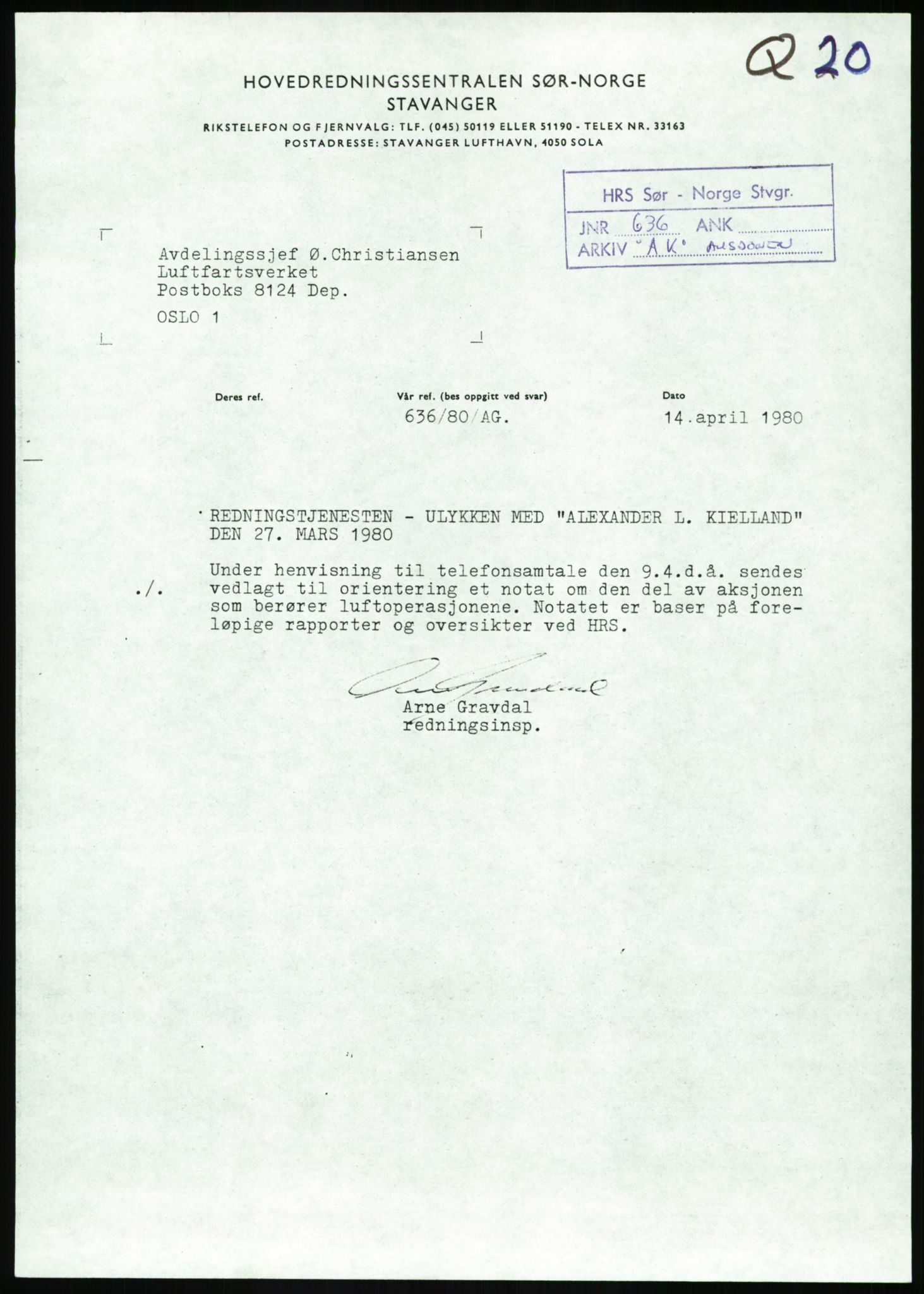 Justisdepartementet, Granskningskommisjonen ved Alexander Kielland-ulykken 27.3.1980, RA/S-1165/D/L0017: P Hjelpefartøy (Doku.liste + P1-P6 av 6)/Q Hovedredningssentralen (Q0-Q27 av 27), 1980-1981, p. 557