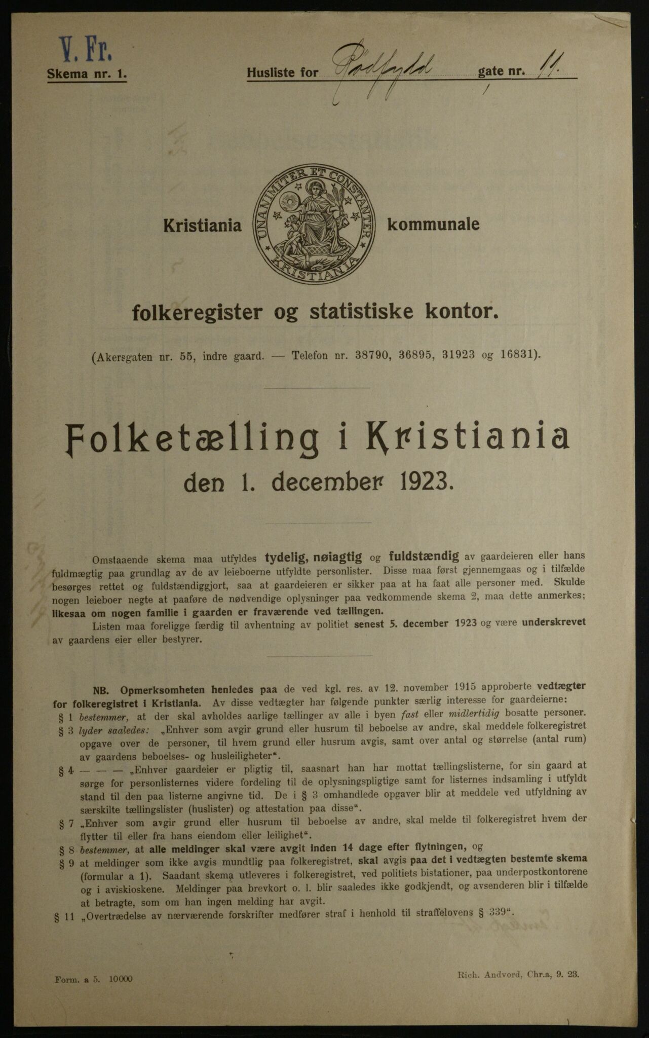 OBA, Municipal Census 1923 for Kristiania, 1923, p. 95077
