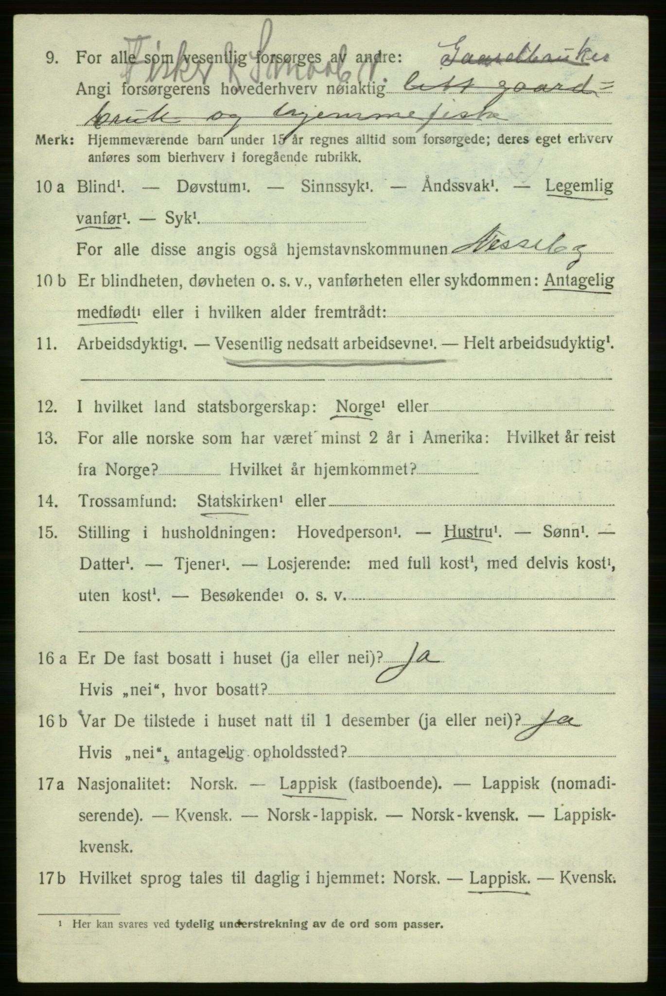 SATØ, 1920 census for Nesseby, 1920, p. 2209