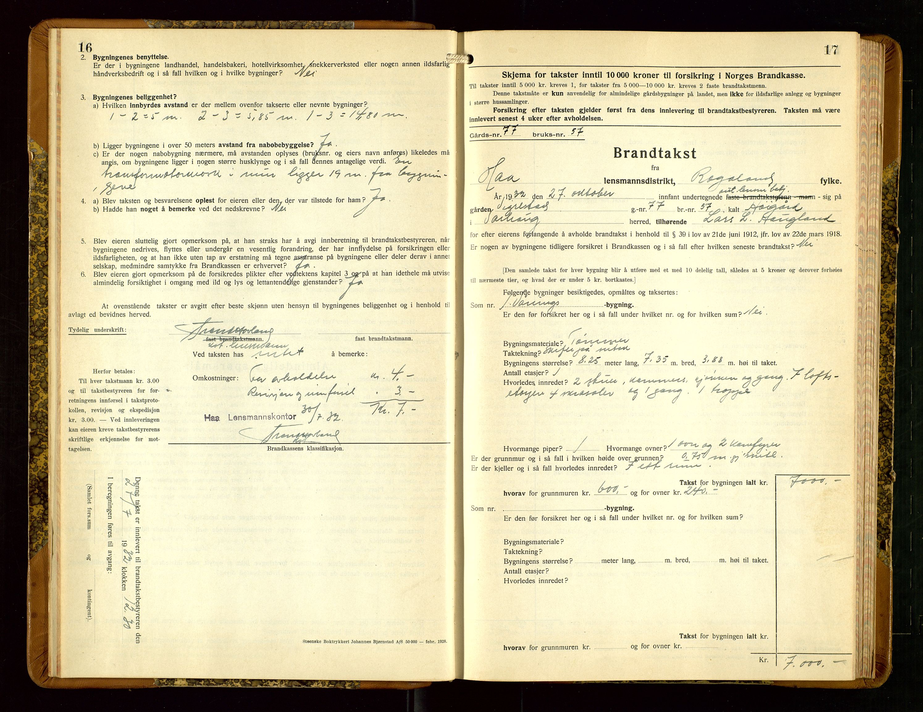 Hå lensmannskontor, AV/SAST-A-100456/Goa/L0006: Takstprotokoll (skjema), 1932-1938, p. 16-17
